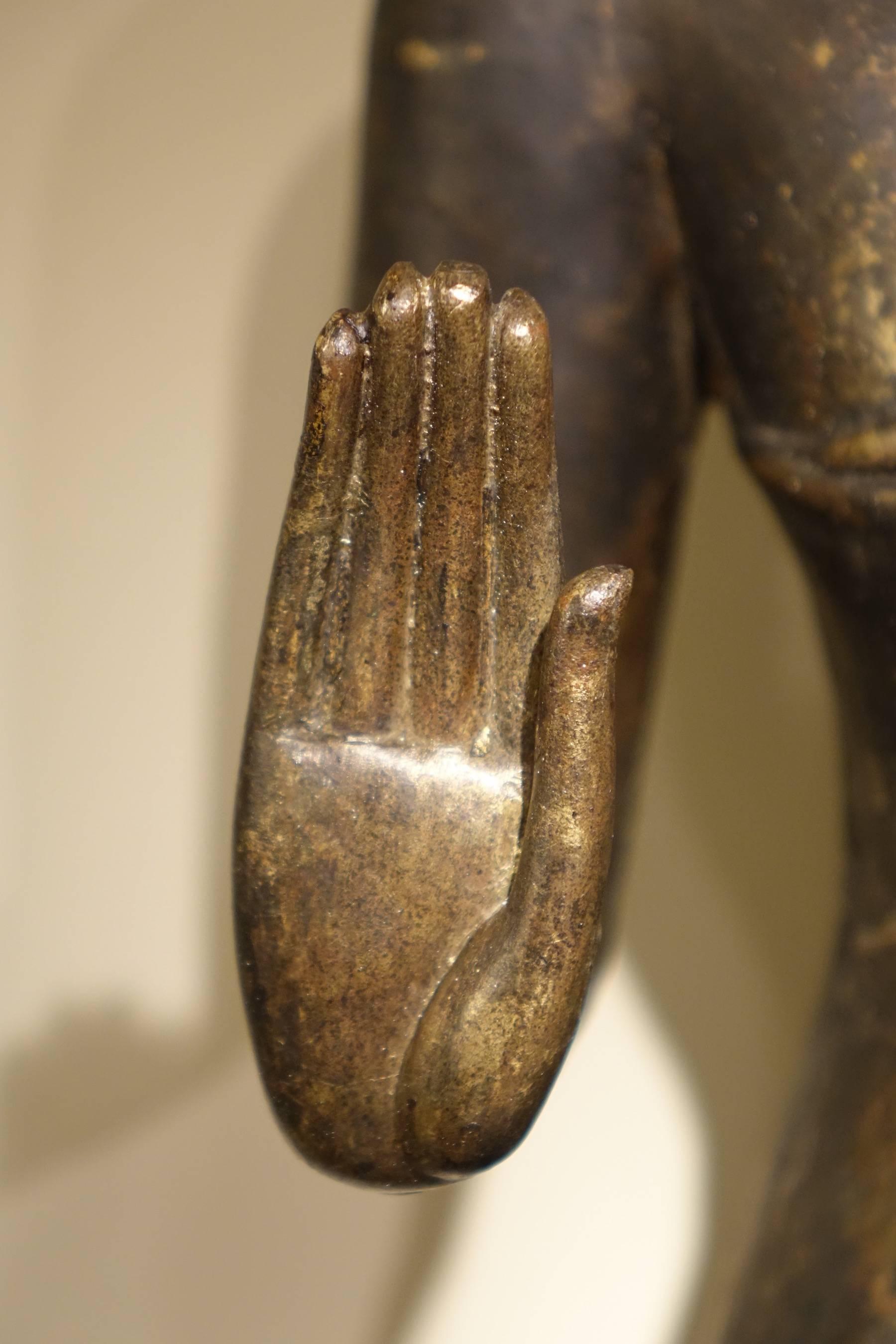Buddha Standing in Abhaya Mudra Gesture, Lacquered Bronze, Thailand, circa 1860 1