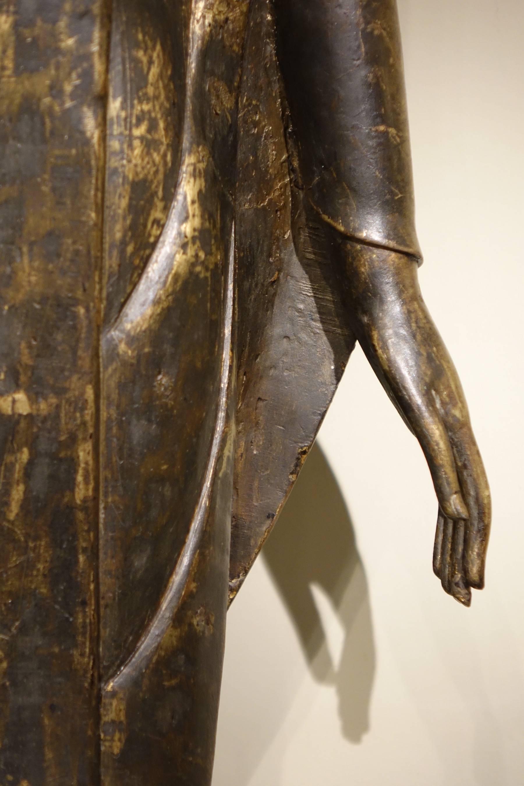 Buddha Standing in Abhaya Mudra Gesture, Lacquered Bronze, Thailand, circa 1860 In Good Condition In Paris, FR
