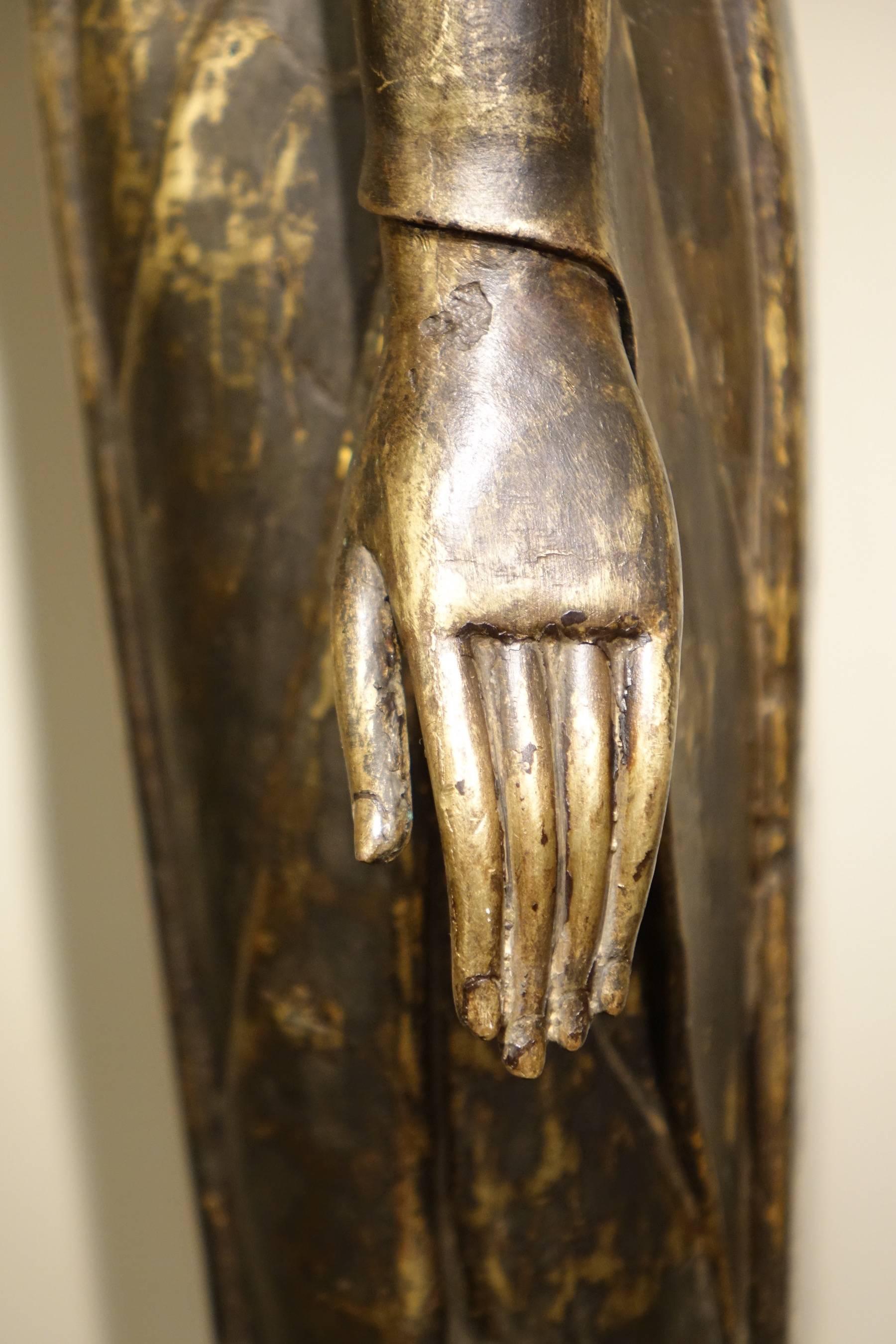 Buddha Standing in Abhaya Mudra Gesture, Lacquered Bronze, Thailand, circa 1860 2