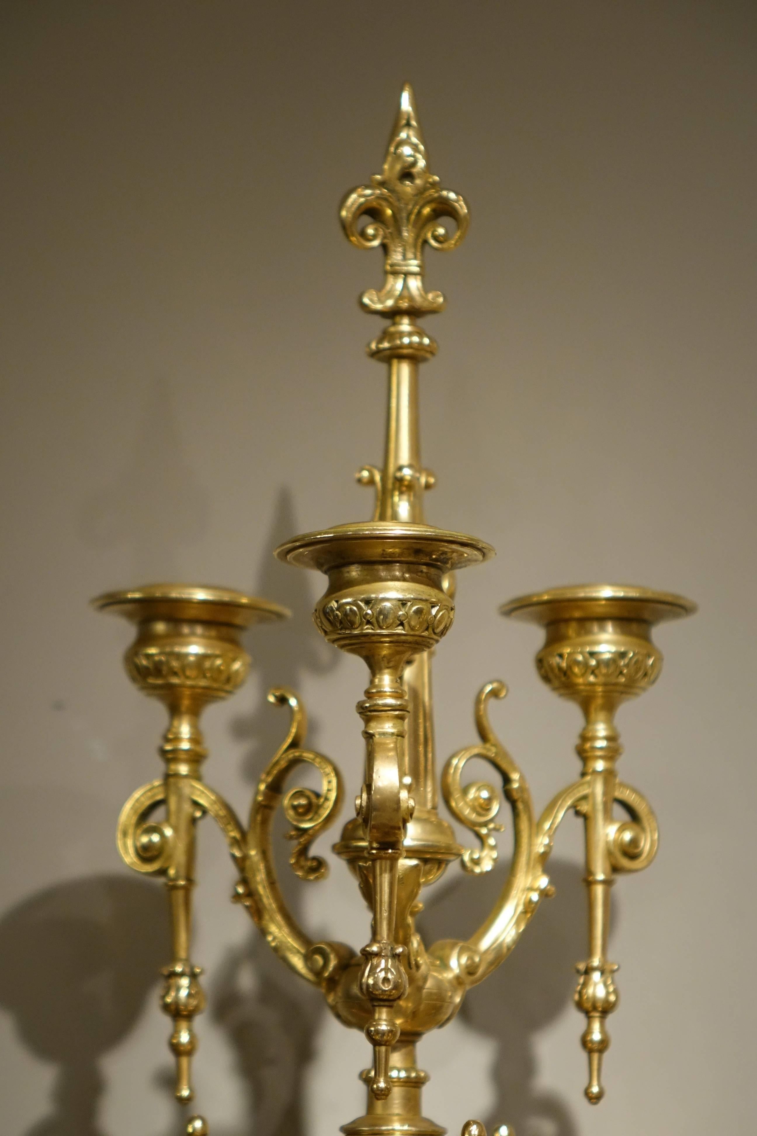 French Pair of Important Gilt Bronze Candelabras in Neo-Renaissance Style, circa 1860 For Sale