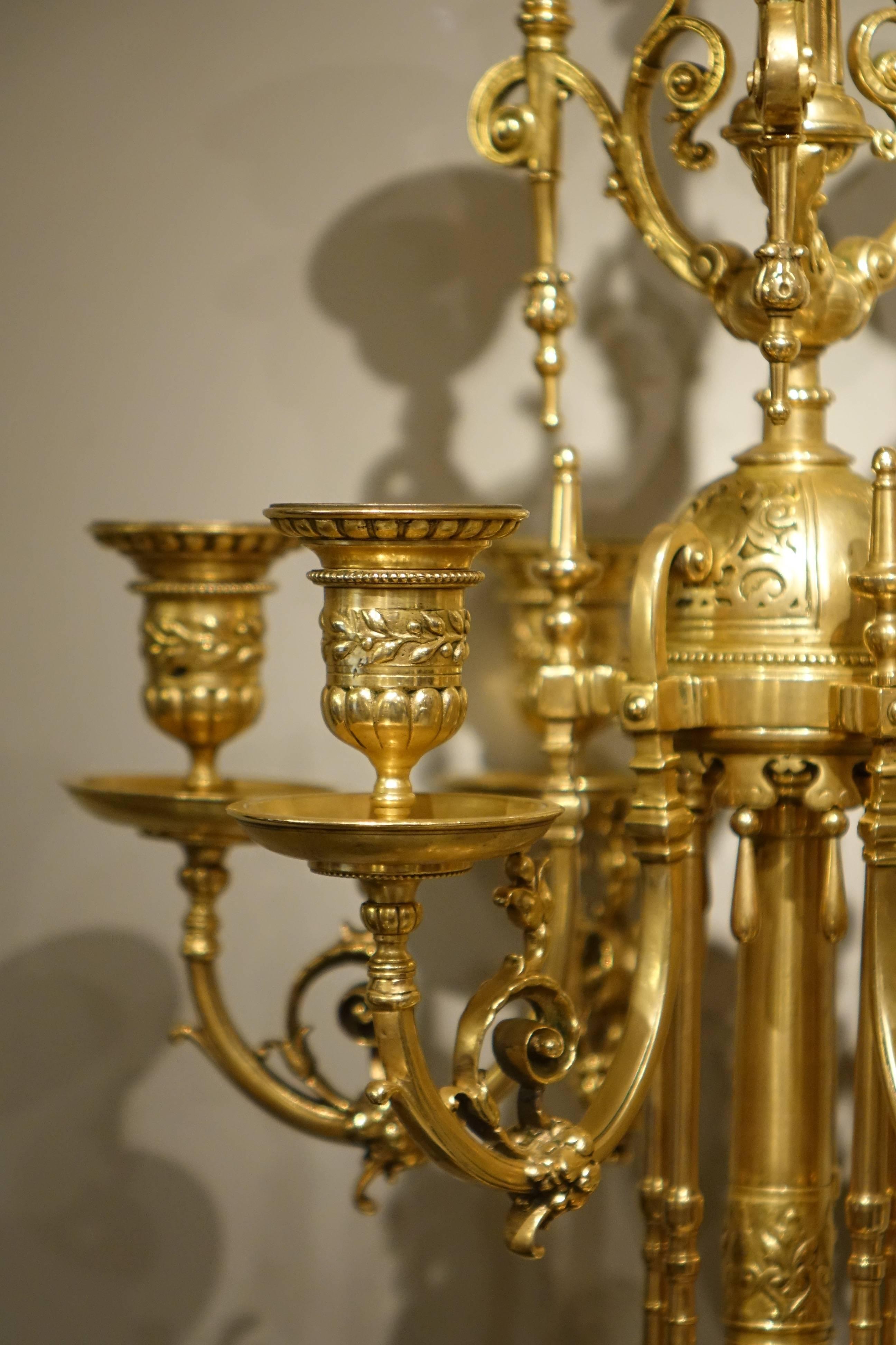 Cast Pair of Important Gilt Bronze Candelabras in Neo-Renaissance Style, circa 1860 For Sale