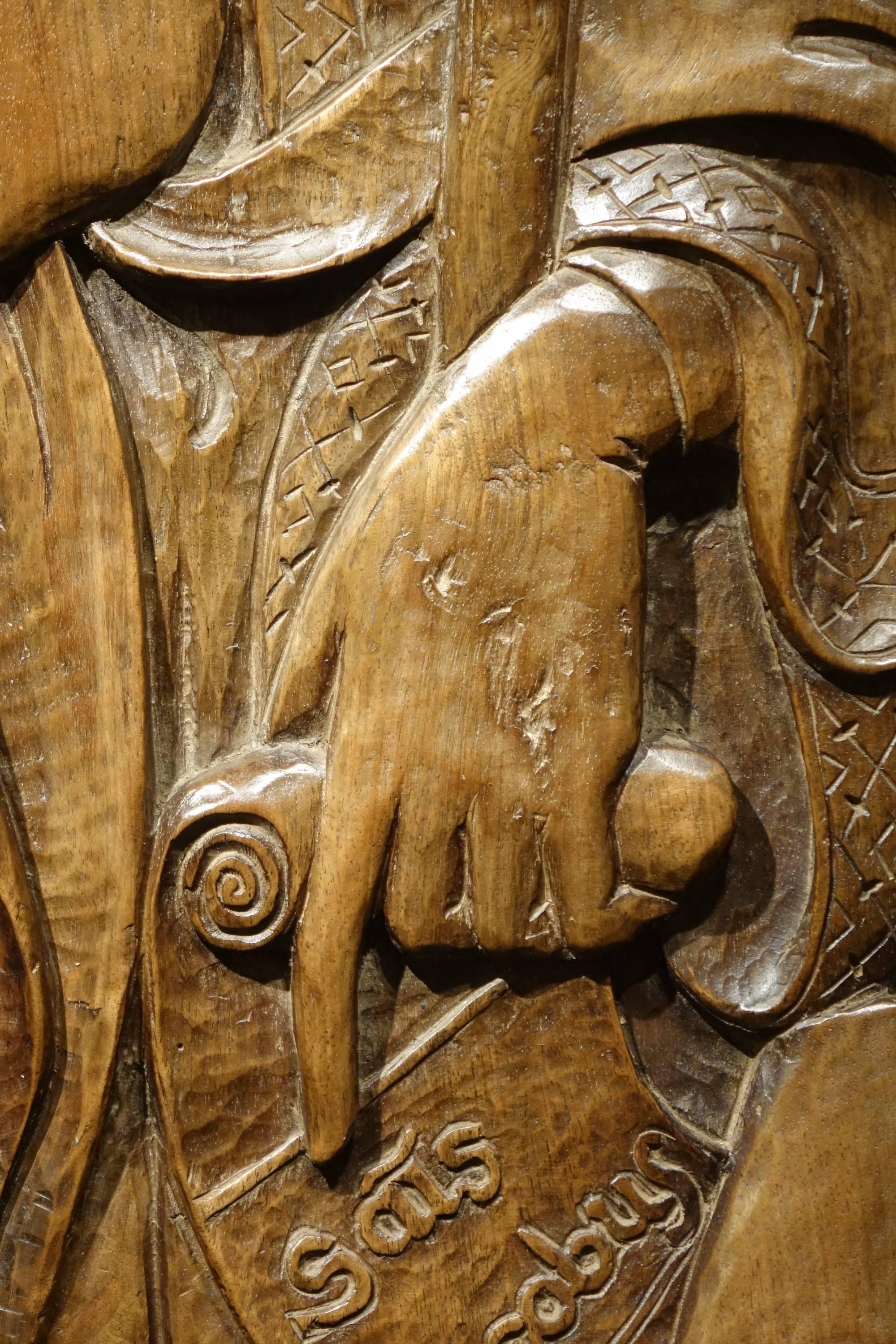 Renaissance  Bas Relief in Walnut Wood Representing Saint James, Venice, circa 1550, Italy  For Sale