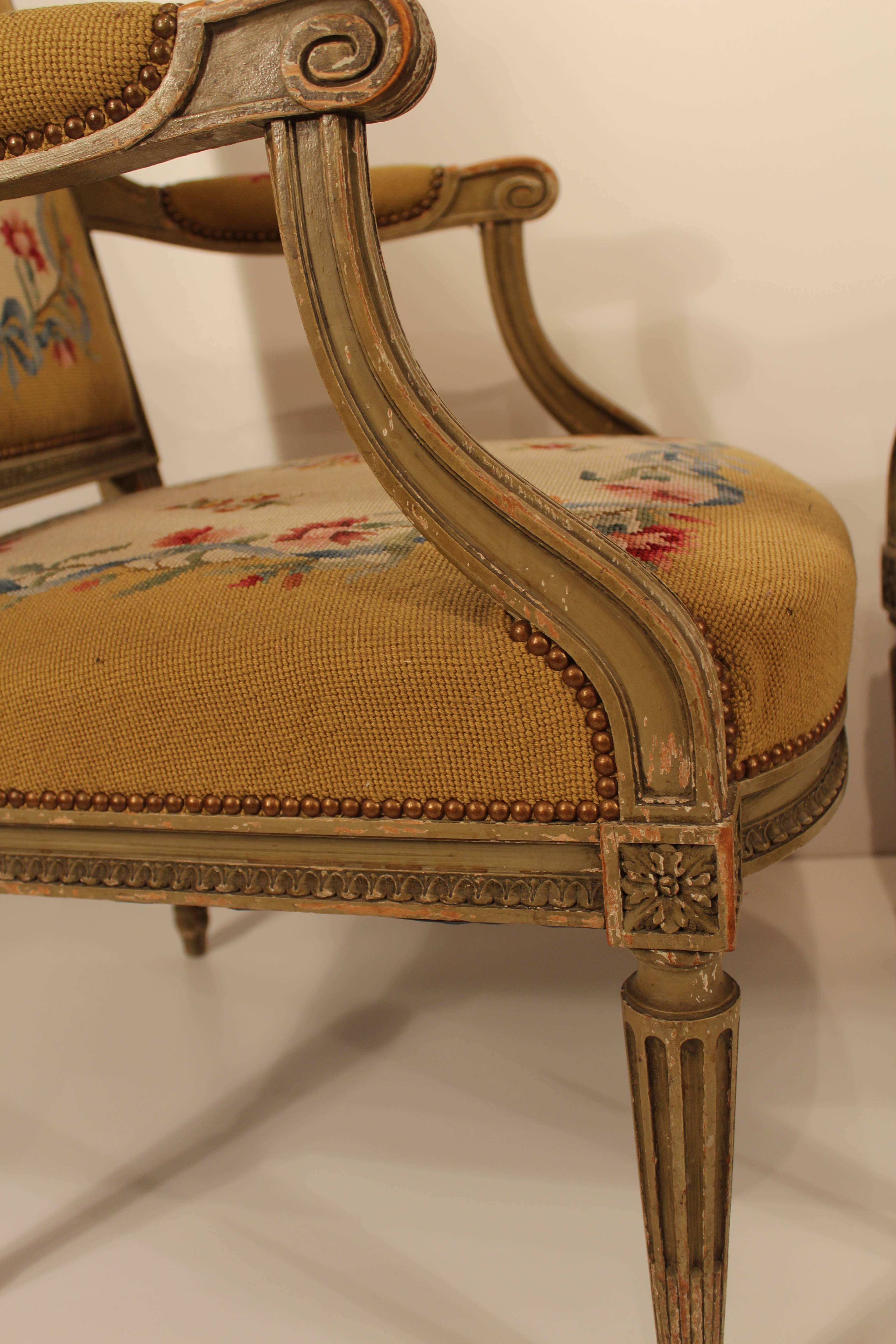 French 19th Century Set of Four Armchairs with Gobelin