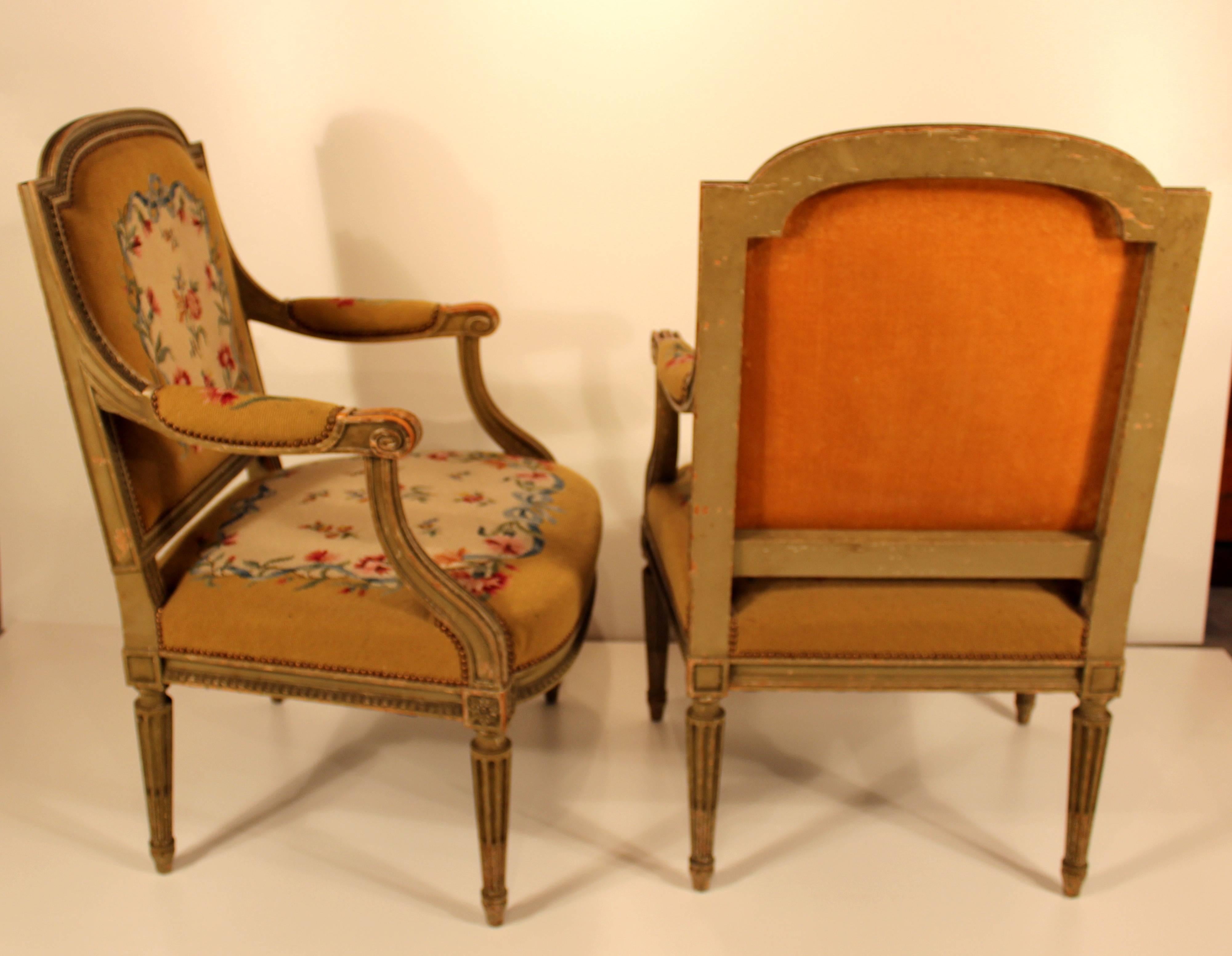 Louis XVI 19th Century Set of Four Armchairs with Gobelin