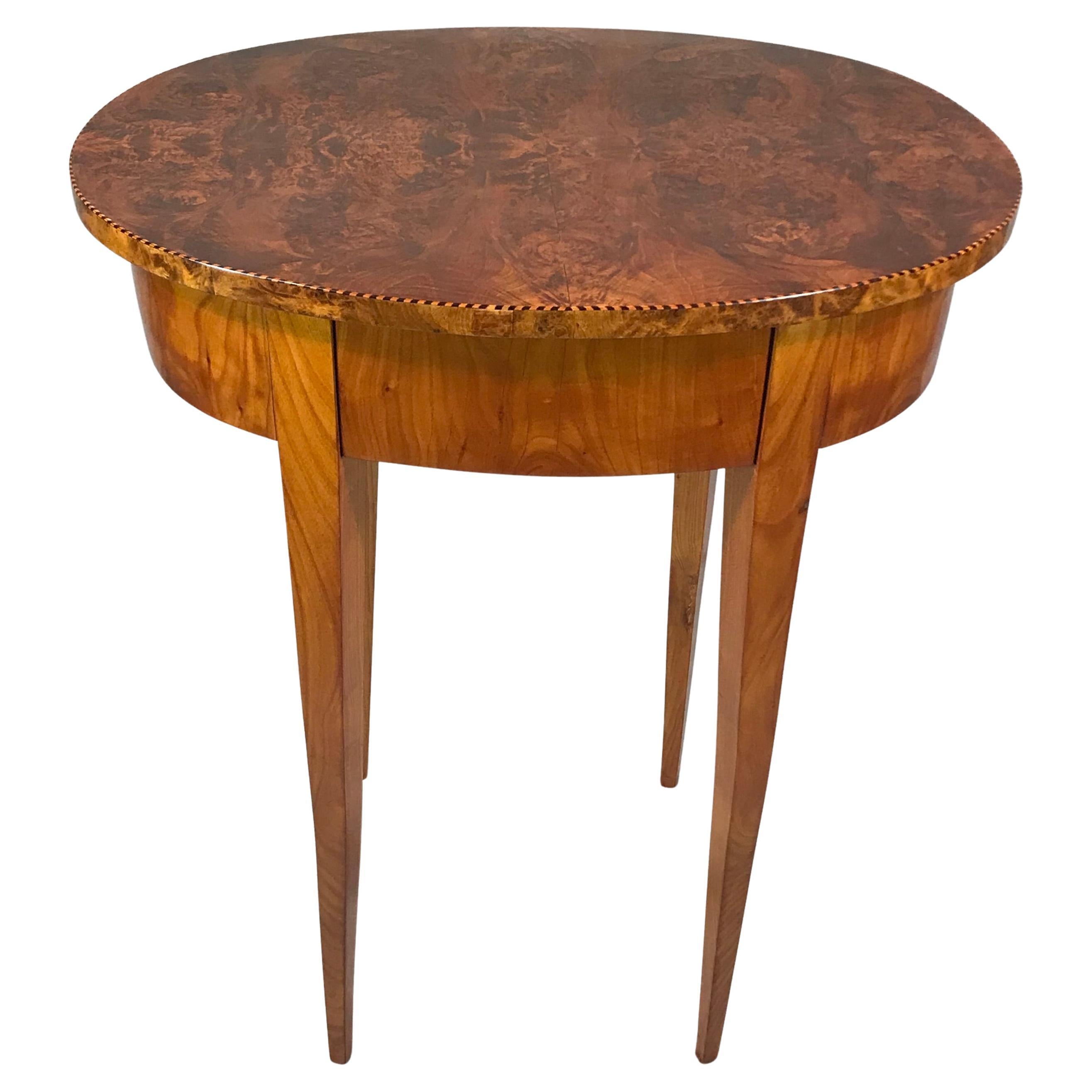 Biedermeier Side Table, Germany 1820, Cherry and Maple Root Veneer For Sale