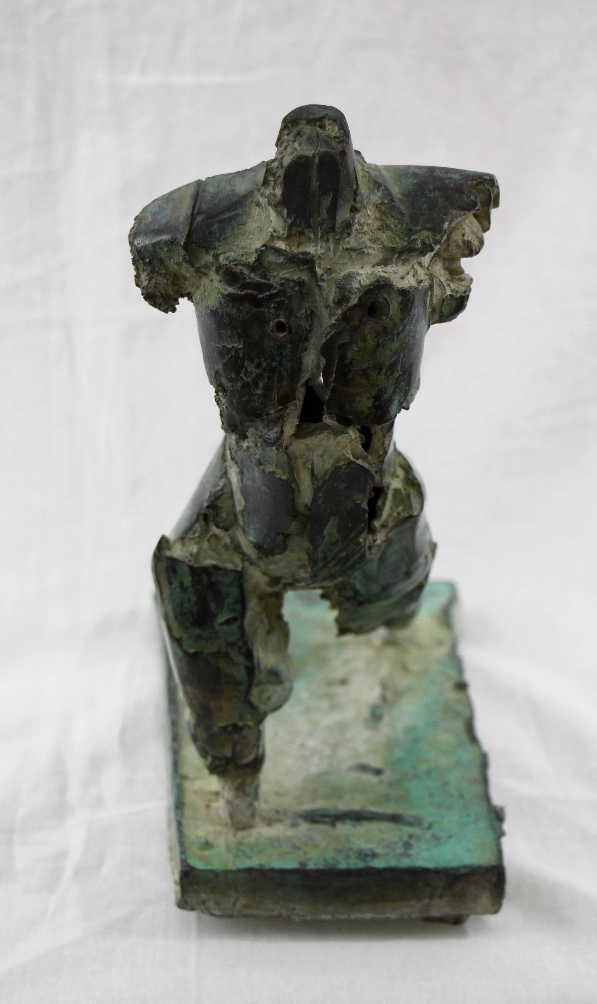 Henry Neuman (USA, 20th century), abstract Brutalist bronze sculpture of walking figure, signed and dated 1984.