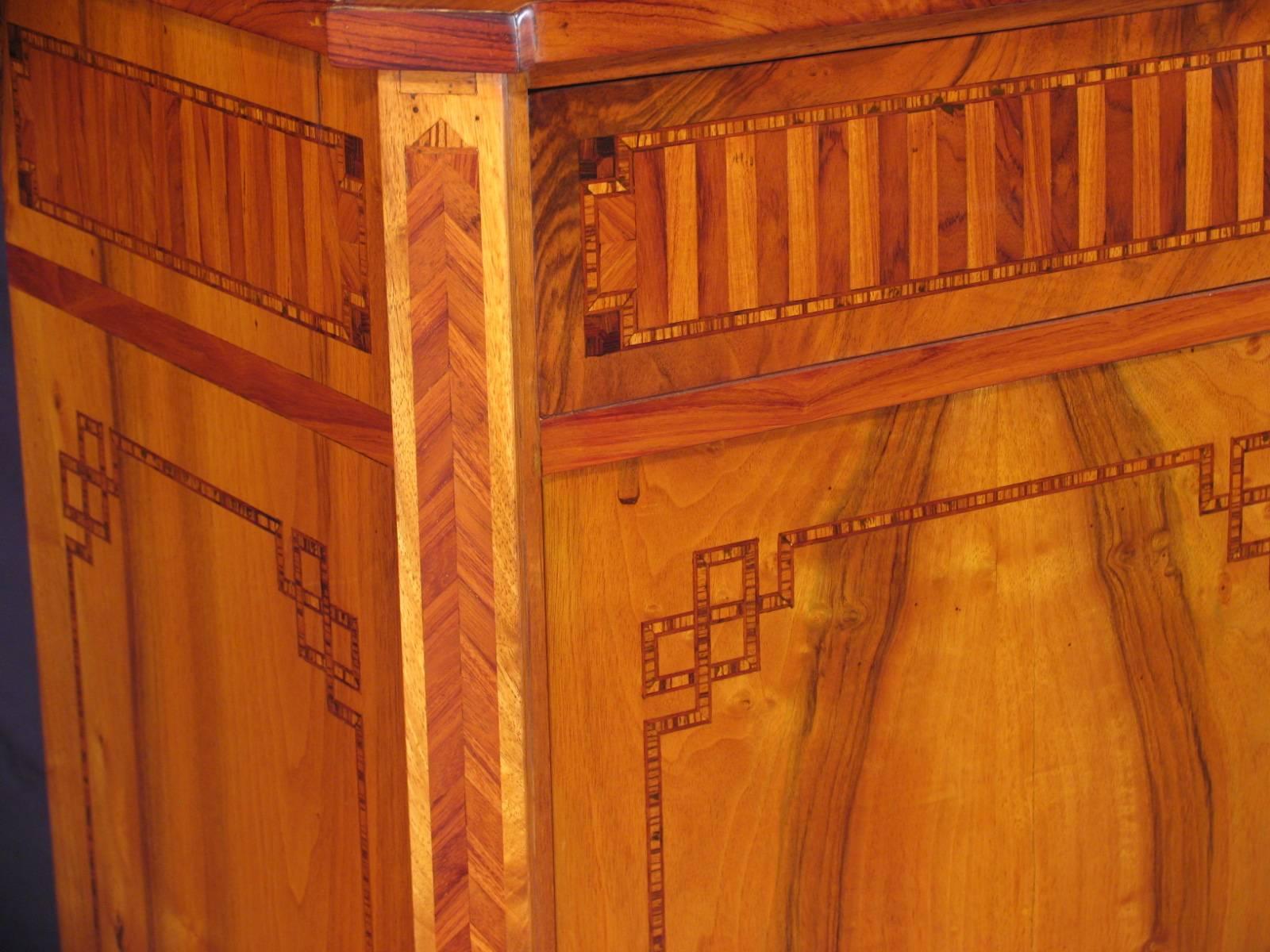 Unique Louis XVI sideboard, Germany, probably Frankfurt, 1780. Exceptional marquetry made of walnut, kingwood and other exotic woods. The sideboard is professionally refinished and French polished. 