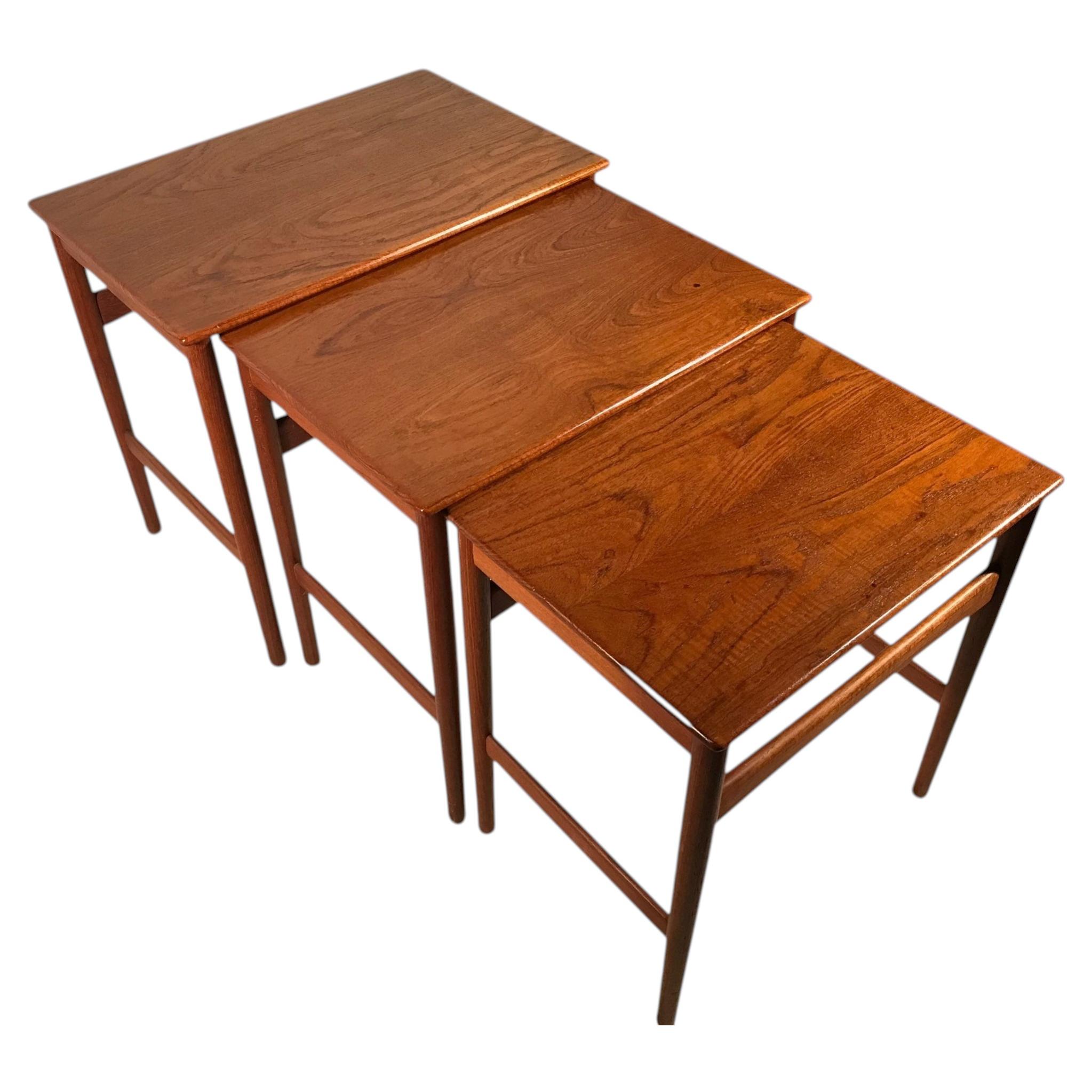 Set of Three Hans Wegner Teak Nesting Tables AT-40, 1960