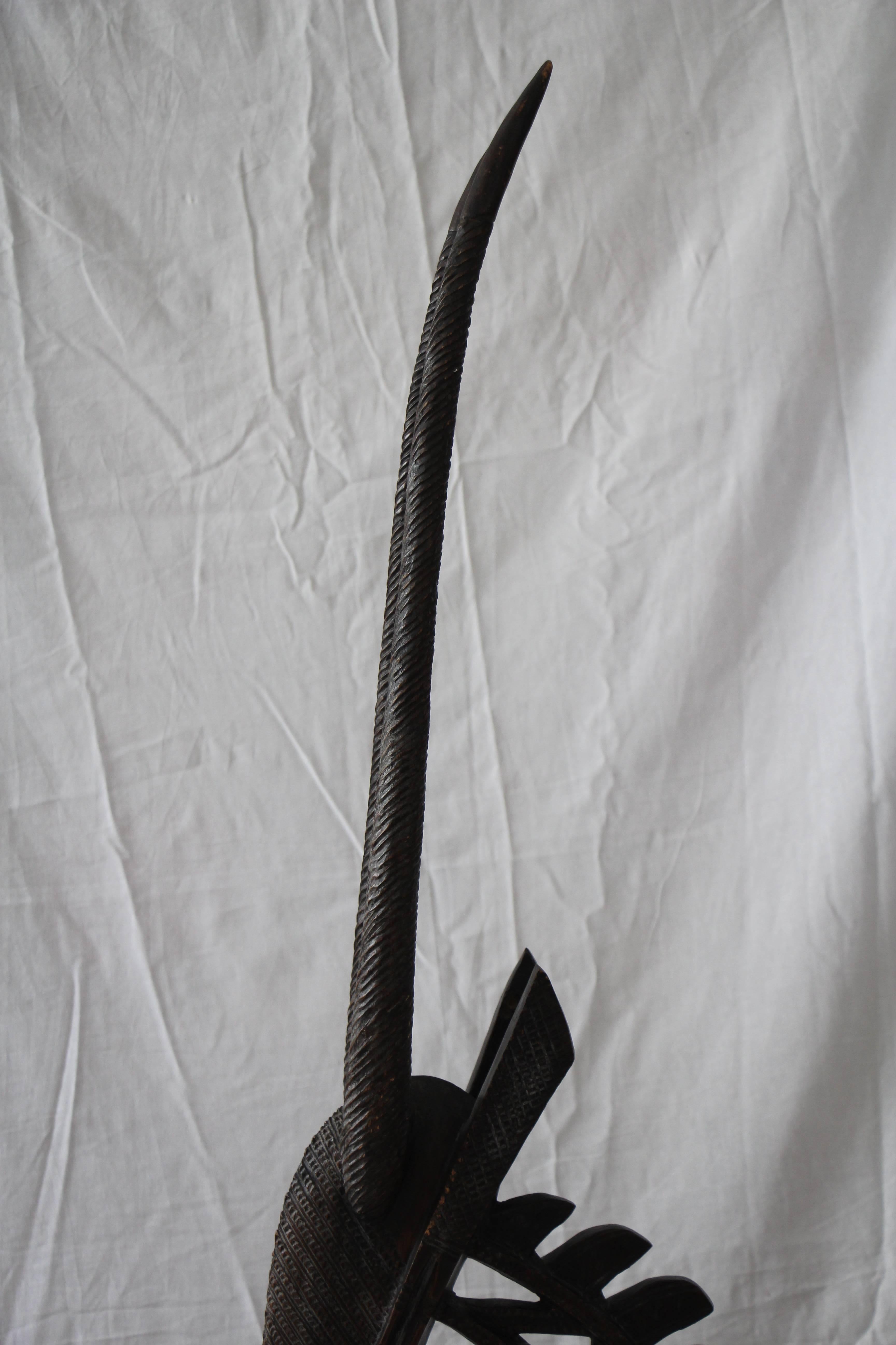 Tribal African Antelope Wood Bambara Mask In Good Condition In Belmont, MA