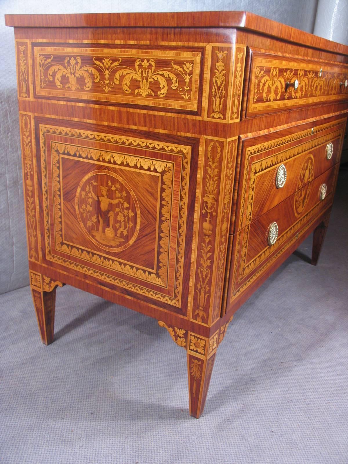 Veneer Neoclassical Commode, Style of Giuseppe Maggiolini, Italy, 19th Century