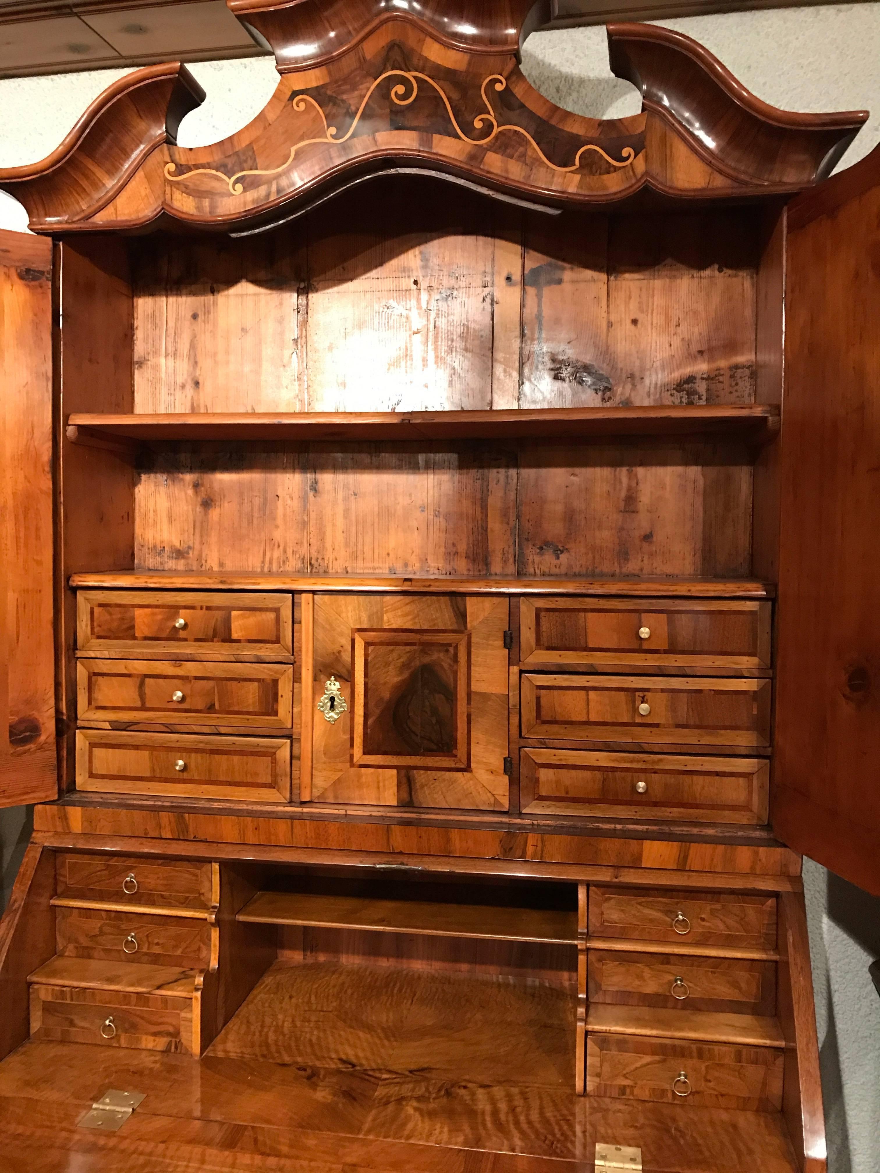 Veneer 18th Century Baroque Cabinet with Secretaire, Germany, 1760 For Sale