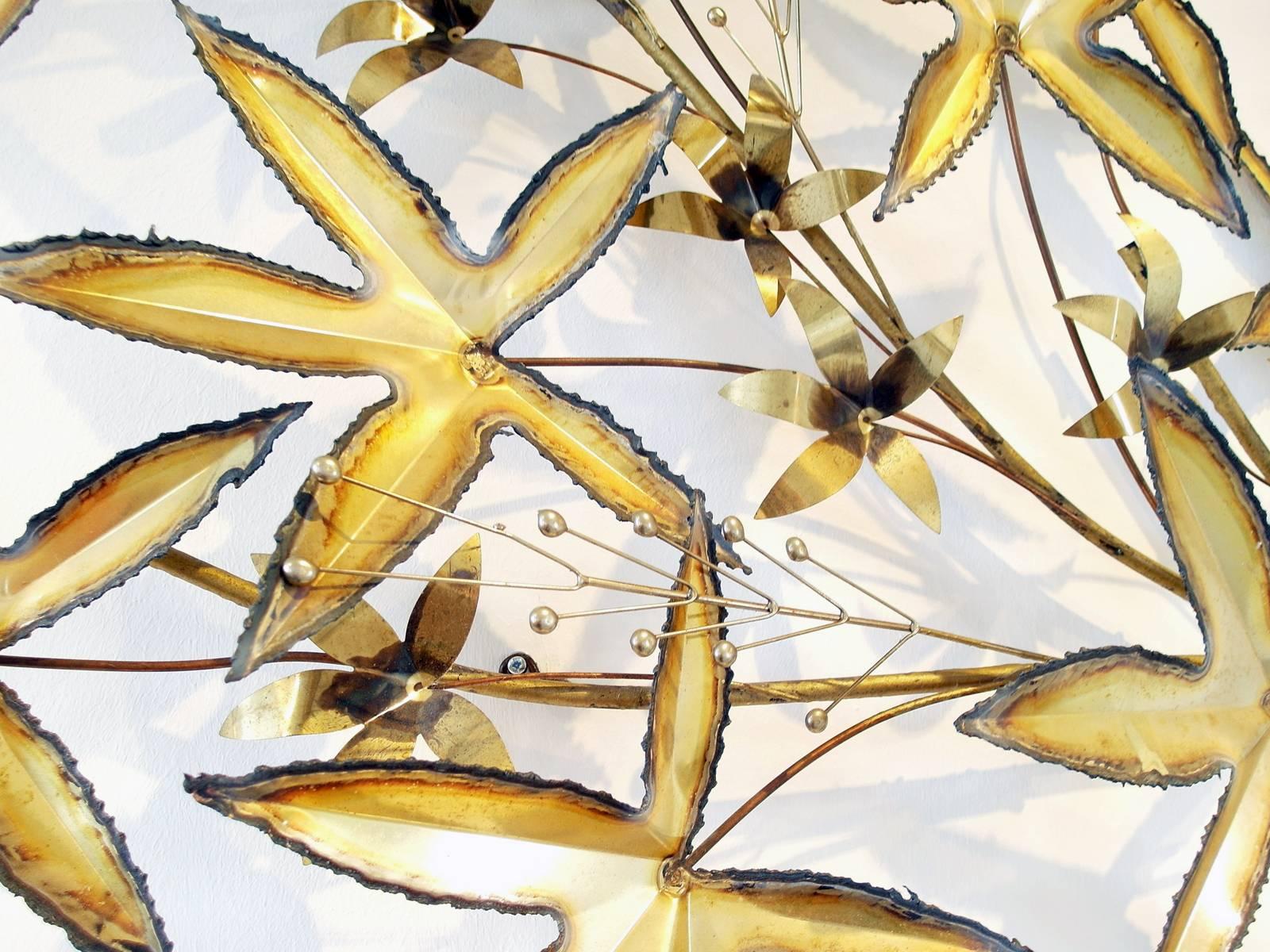 Brass Leaves Wall Sculpture by Curtis Jere, 1981 In Excellent Condition In Woudrichem, NL