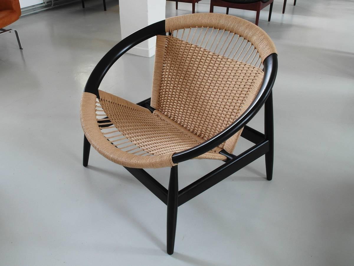 Papercord Illum Wikkelsø Easy Chair Ringstol Model 23 for Niels Eilersen, Denmark