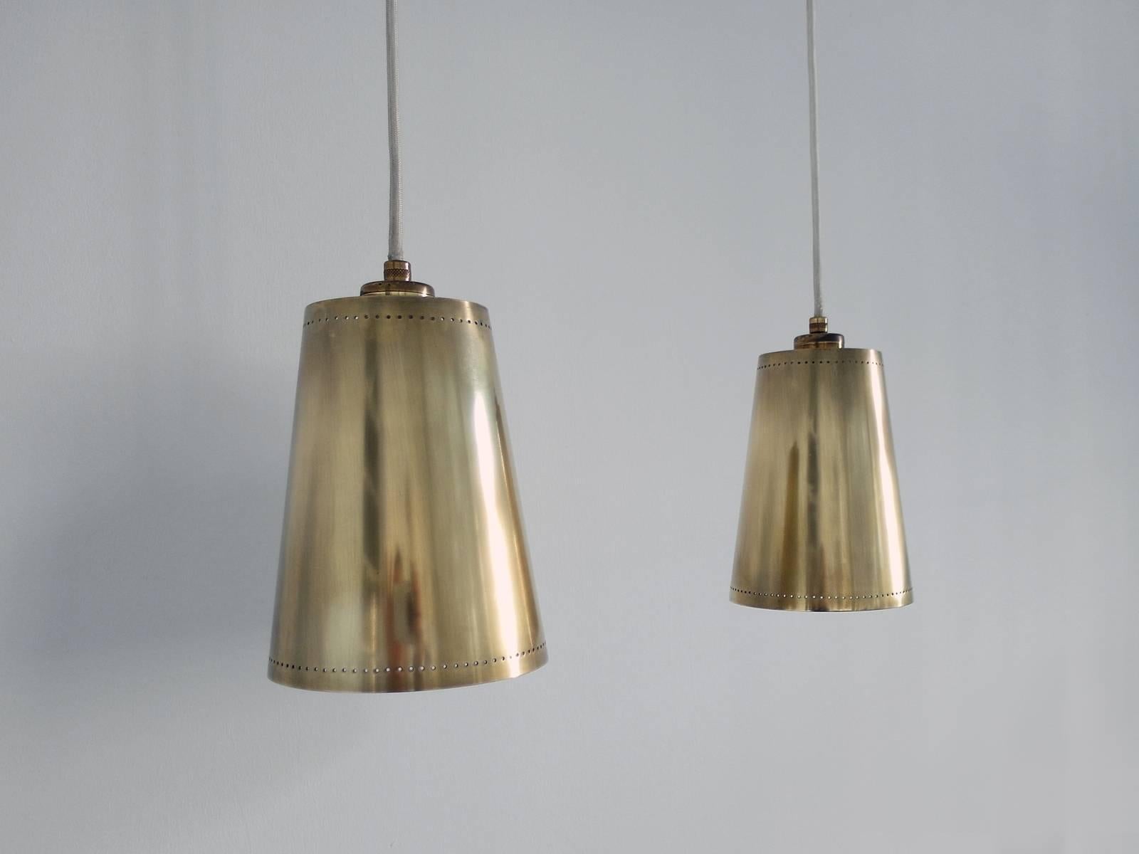 Pair of Paavo Tynell Style Scandinavian Brass Pendant Lights In Good Condition In Woudrichem, NL