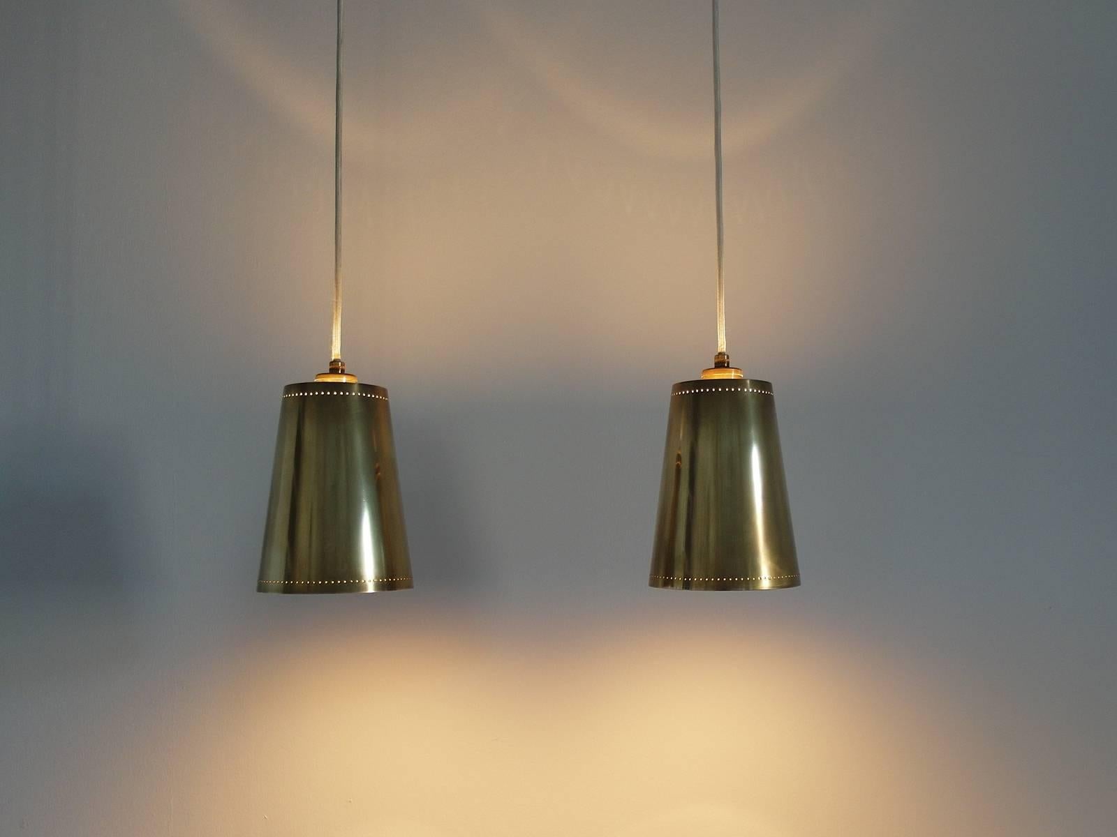 Pair of Paavo Tynell Style Scandinavian Brass Pendant Lights 1