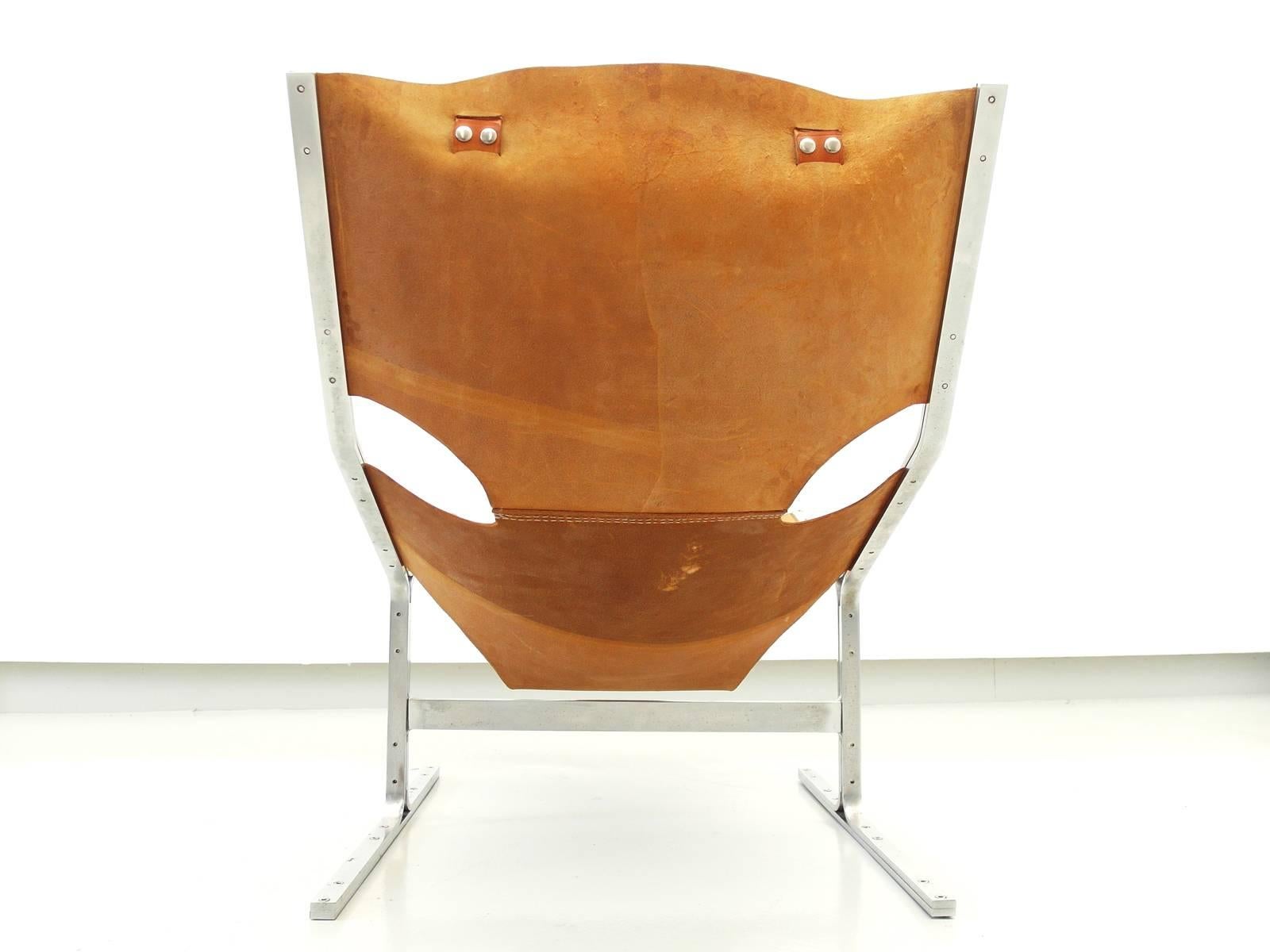 Mid-20th Century Leather and Brushed Steel Lounge Chair by Polak, Netherlands, circa 1958