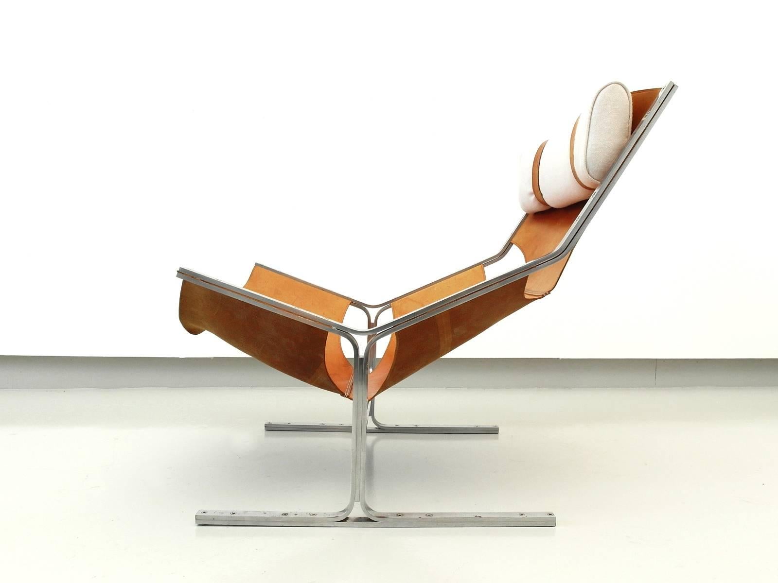 Mid-Century Modern Leather and Brushed Steel Lounge Chair by Polak, Netherlands, circa 1958