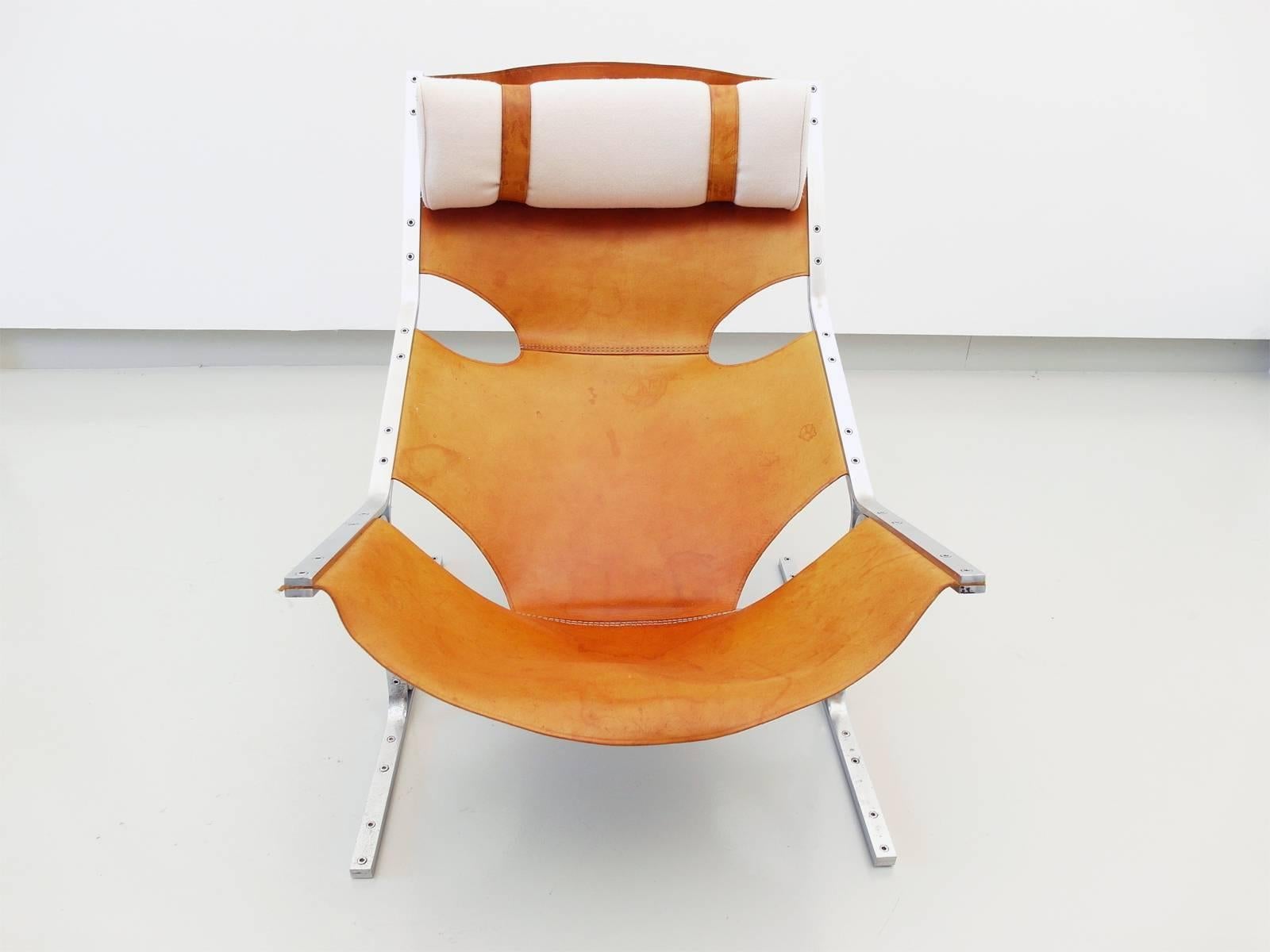 Dutch Leather and Brushed Steel Lounge Chair by Polak, Netherlands, circa 1958