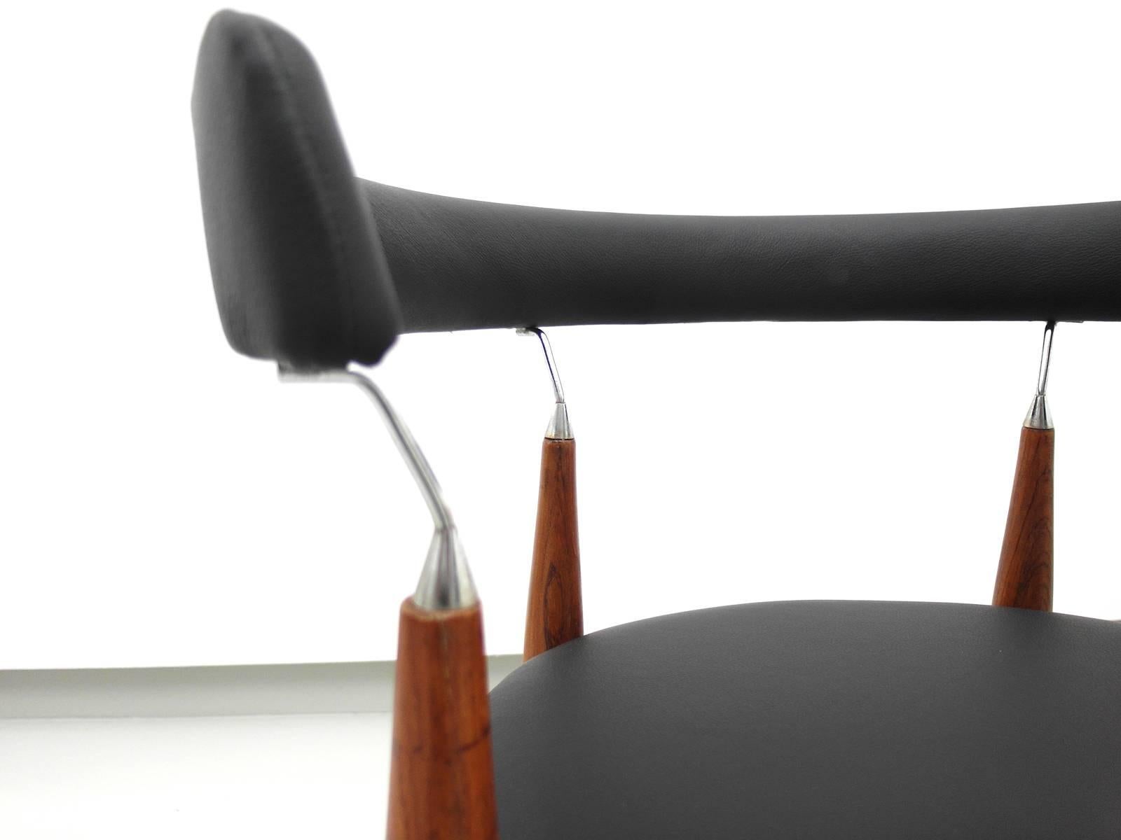 Norwegian Jan Lunde Knutsen Rondo Teak and Black Leather Side Chair, Denmark, 1960
