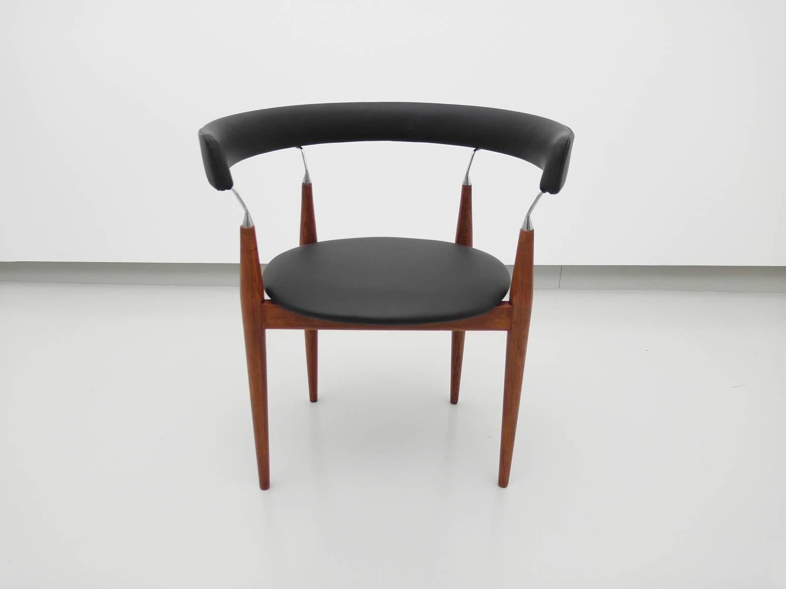 Scandinavian Modern Jan Lunde Knutsen Rondo Teak and Black Leather Side Chair, Denmark, 1960