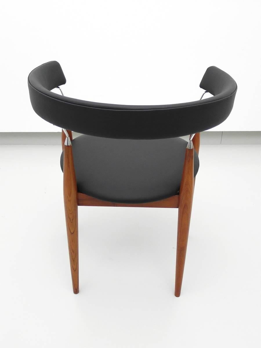 Jan Lunde Knutsen Rondo Teak and Black Leather Side Chair, Denmark, 1960 In Excellent Condition In Woudrichem, NL