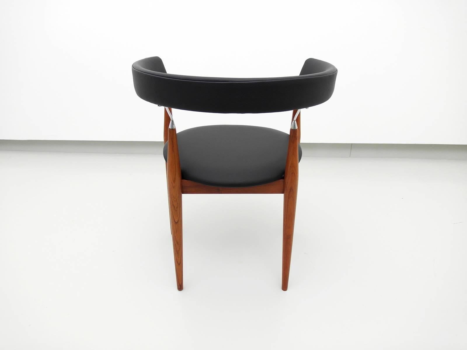 Jan Lunde Knutsen Rondo Teak and Black Leather Side Chair, Denmark, 1960 1