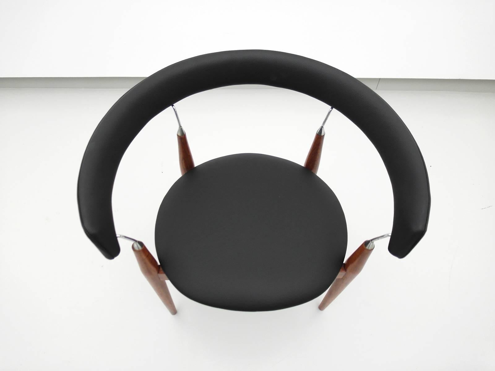 Mid-20th Century Jan Lunde Knutsen Rondo Teak and Black Leather Side Chair, Denmark, 1960