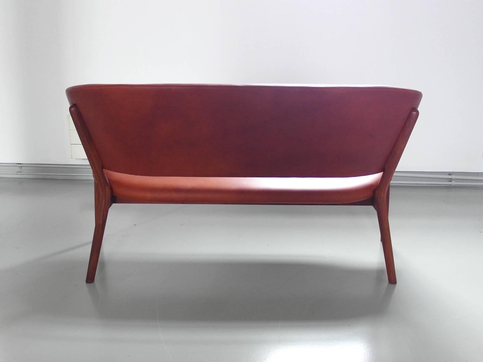 Scandinavian Modern Nanna Ditzel Shell Sofa Model ND82 in Cognac Aniline Leather