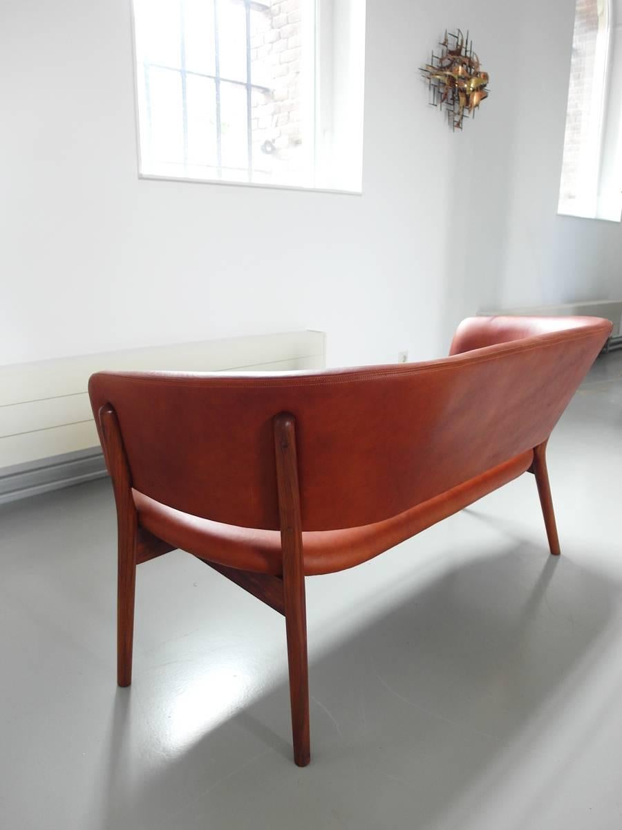 Nanna Ditzel Shell Sofa Model ND82 in Cognac Aniline Leather In Excellent Condition In Woudrichem, NL