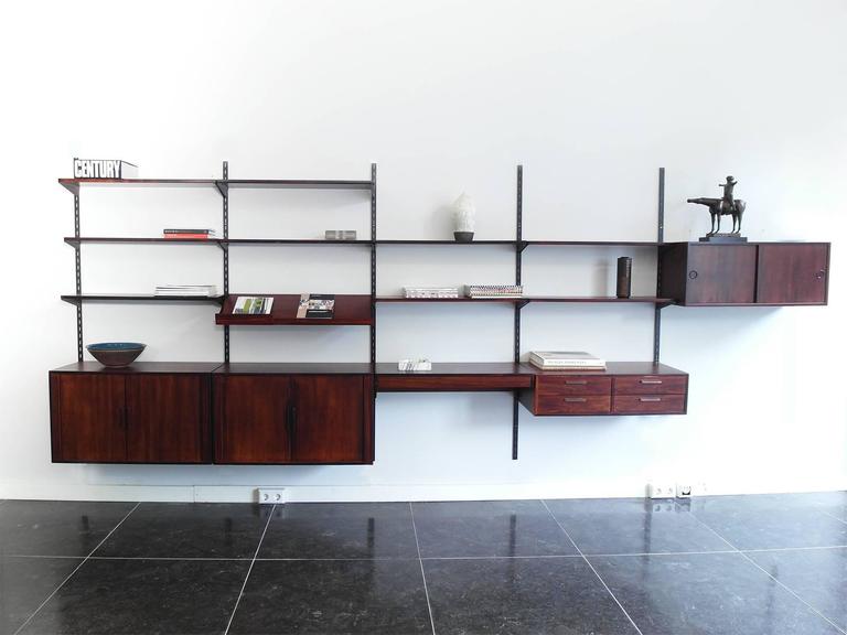 Danish Wall Mounted Shelving Unit By Kai Kristiansen For Fm Møbler Danish Modern Shelving System In Rosewood Designed By Kai Kristiansen For Fm Mobler Denmark