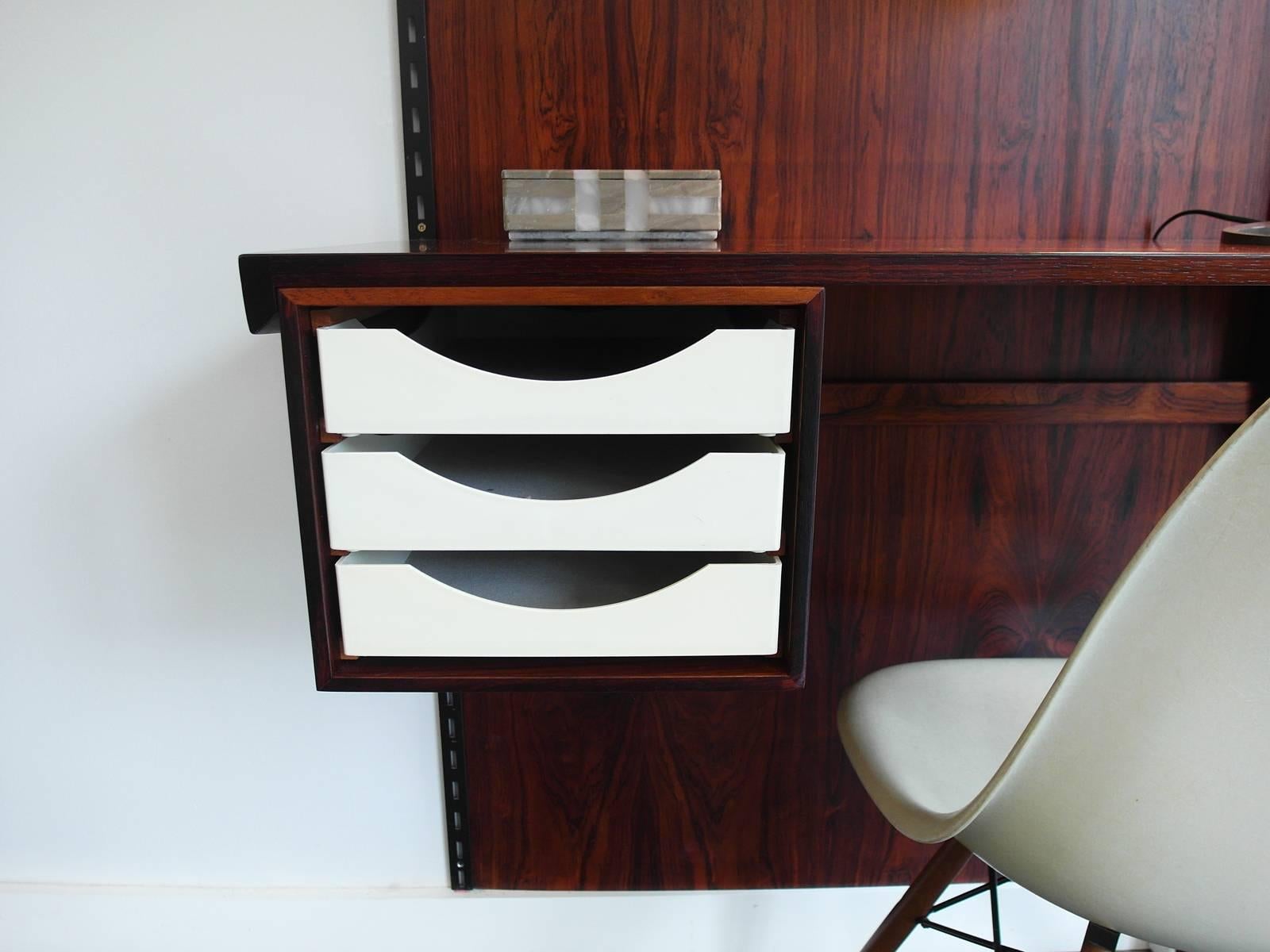 Scandinavian Modern Rosewood wall-mounted shelving unit with desk by Kai Kristiansen for FM Møbler