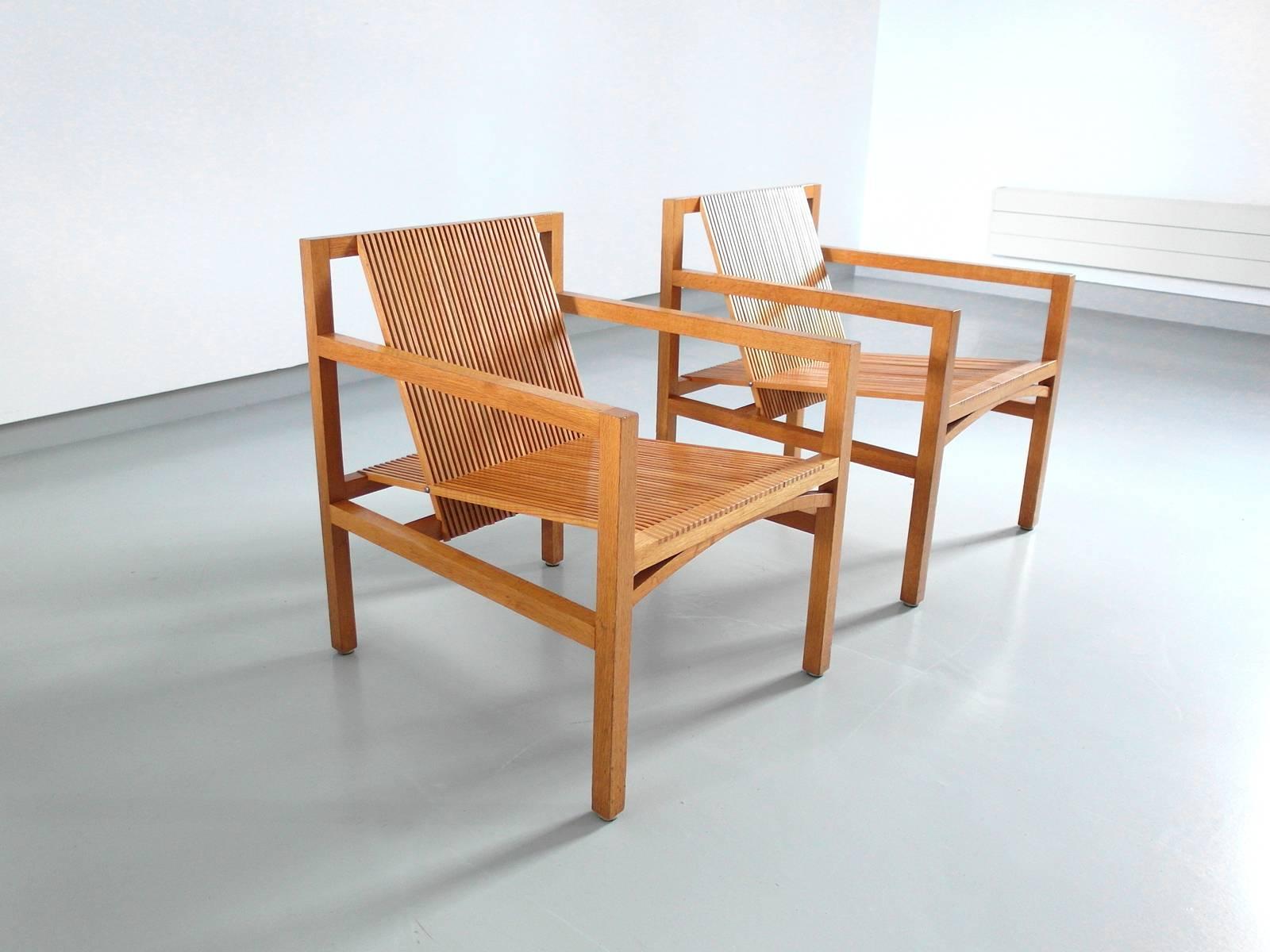 Ruud Jan Kokke Pair of Easy Chairs in Oak and Ash, Holland, 1984 3