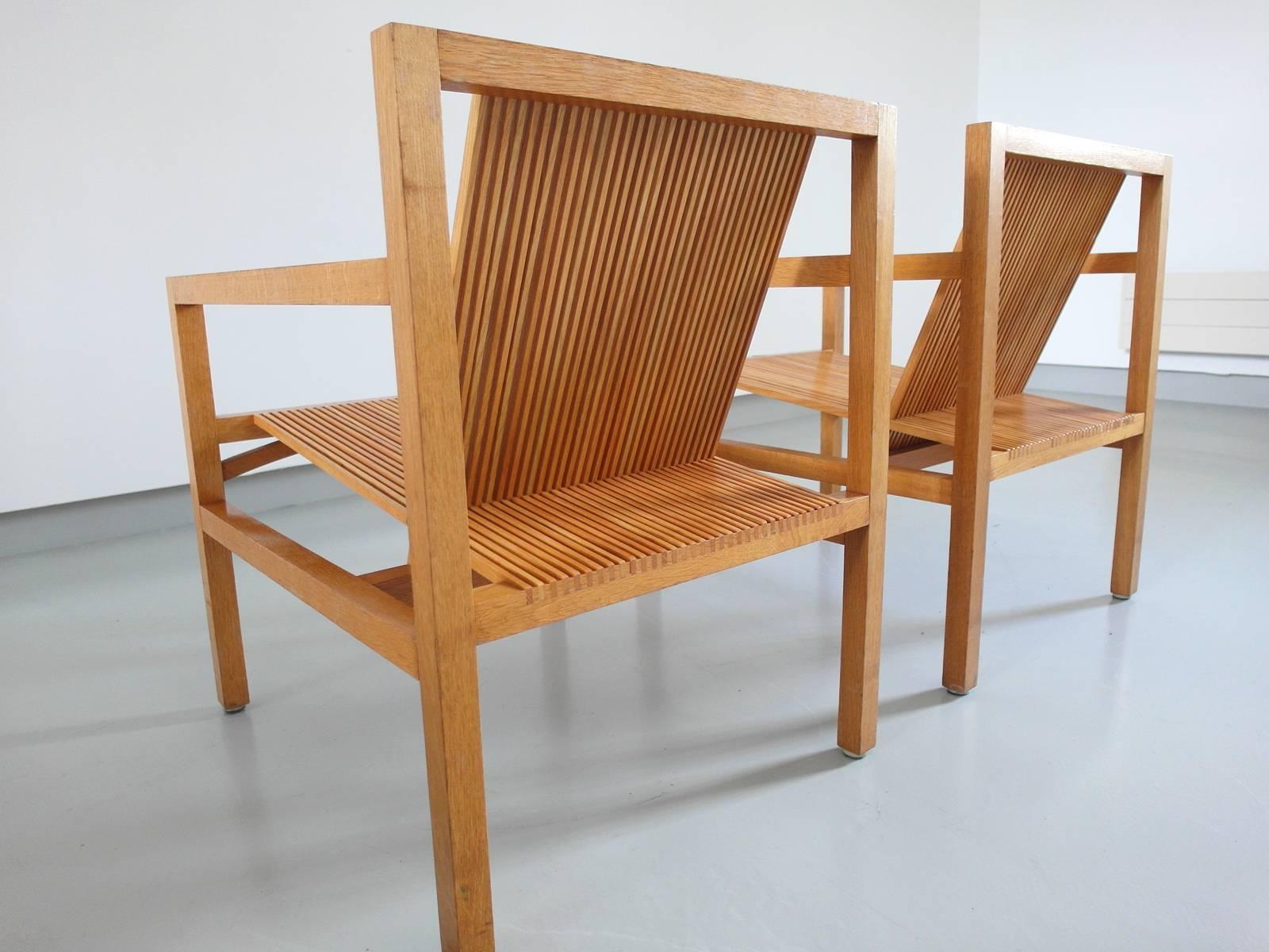 Modern Ruud Jan Kokke Pair of Easy Chairs in Oak and Ash, Holland, 1984