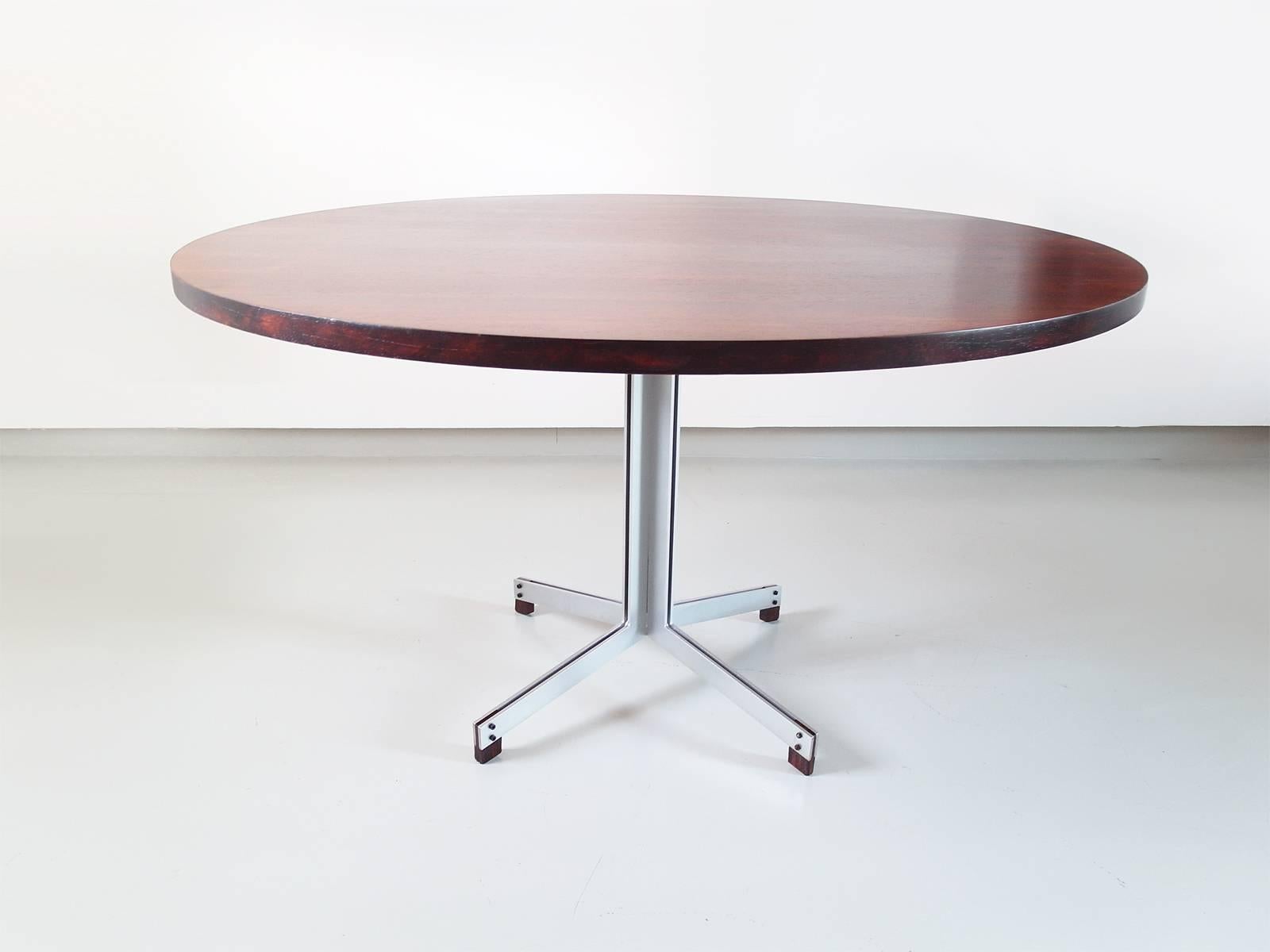 Italian Round Dining Table with Rosewood Top and Metal Base, Italy, 1960