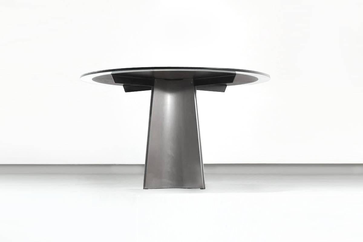 Mid-Century Modern Luigi Saccardo Brushed Aluminium Round Dining Table for Maison Jansen, France