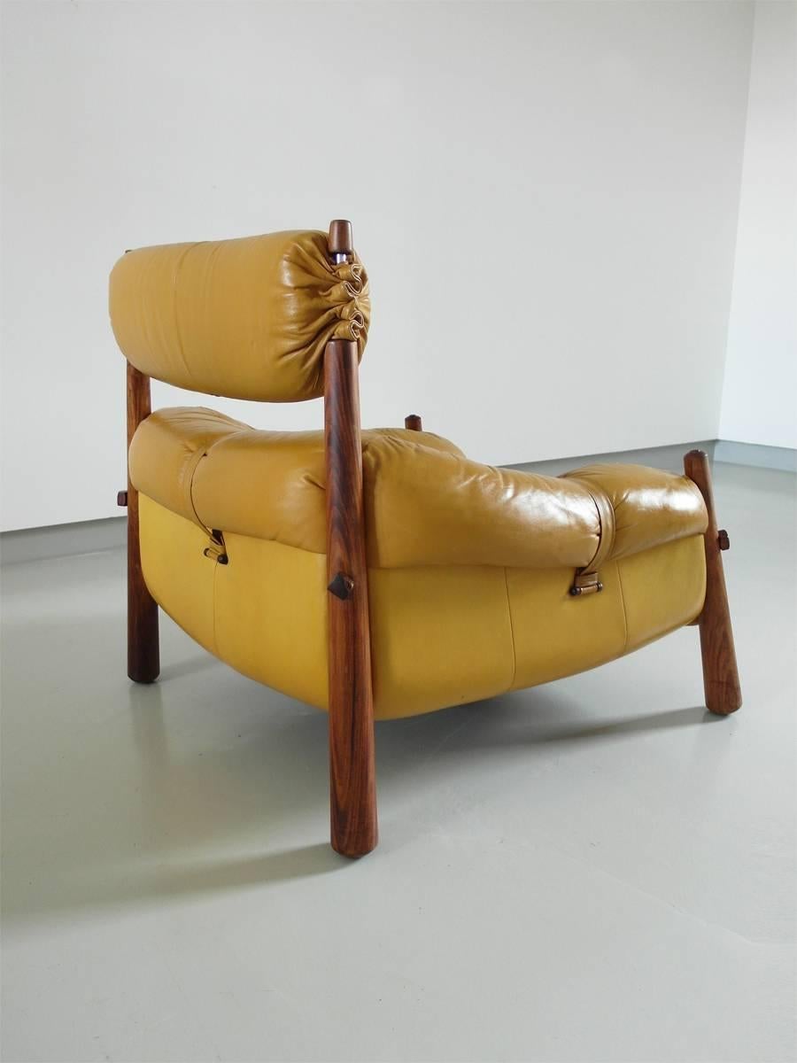 Mid-Century Modern Percival Lafer Brazilian Lounge Chair in Yellow Ocre Leather for Later S.A.