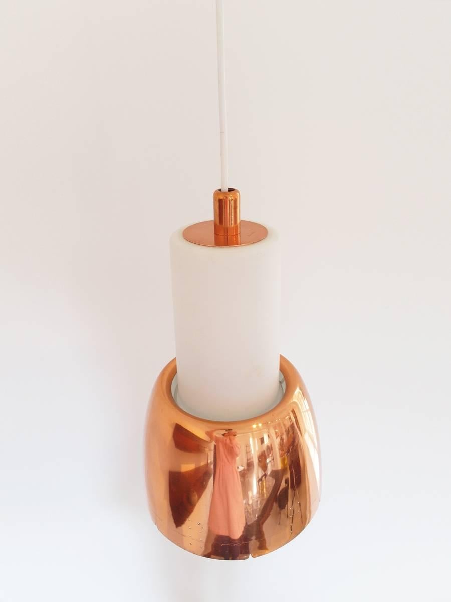 Paavo Tynell Copper and Opaline Glass Pendant for Idman, Finland, 1950s 1