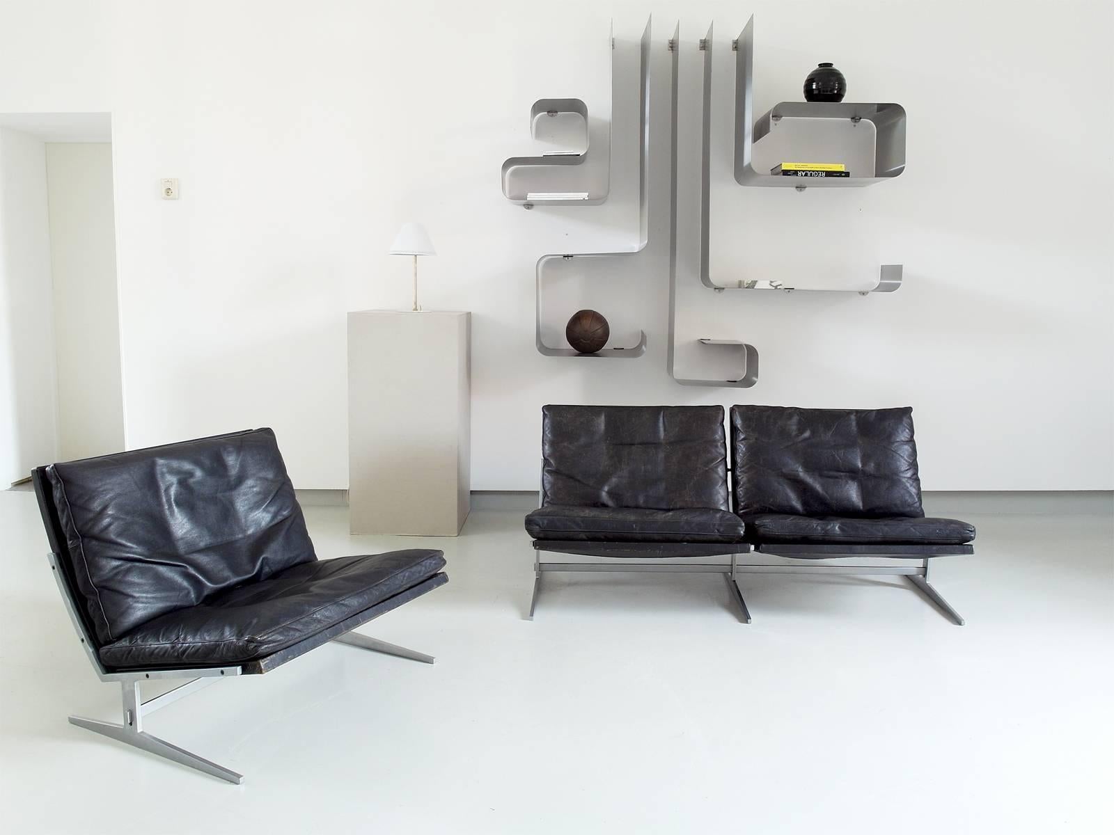 Lounge chair model BO561 in brushed steel and black leather, designed by Preben Fabricius and Jørgen Kastholm, manufactured by Bo-Ex, Denmark 1962. 

Designed in 1962, this BO561 lounge chair remains an extraordinary modern and desirable piece.