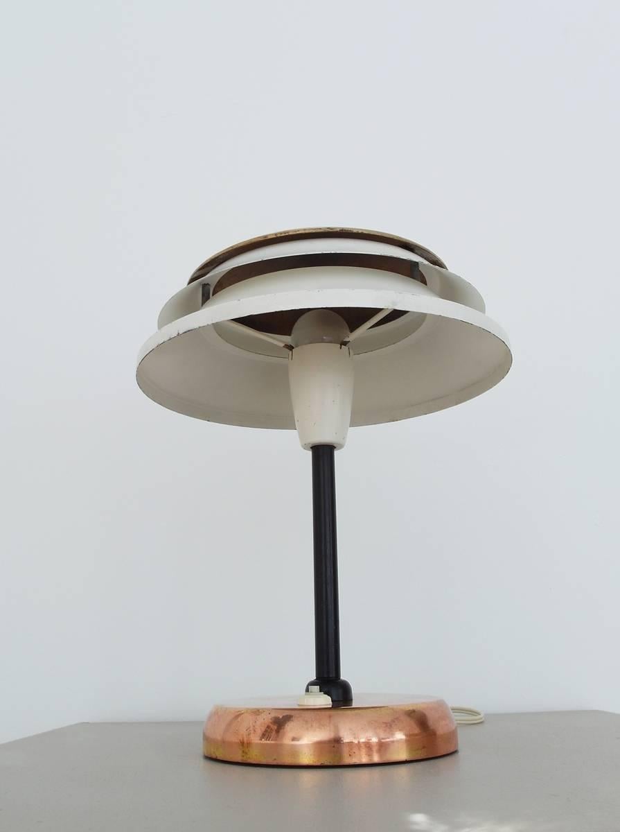 Lacquered Art Deco Zukov Table Lamp in Red Copper and Metal, Czechoslovakia, 1940s For Sale