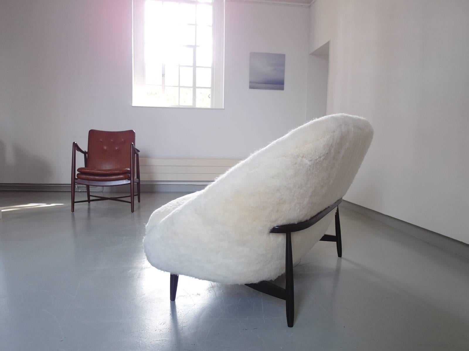 Lacquered Sofa Model 115 Executed in Sheepskin Designed by Theo Ruth for Artifort, Holland