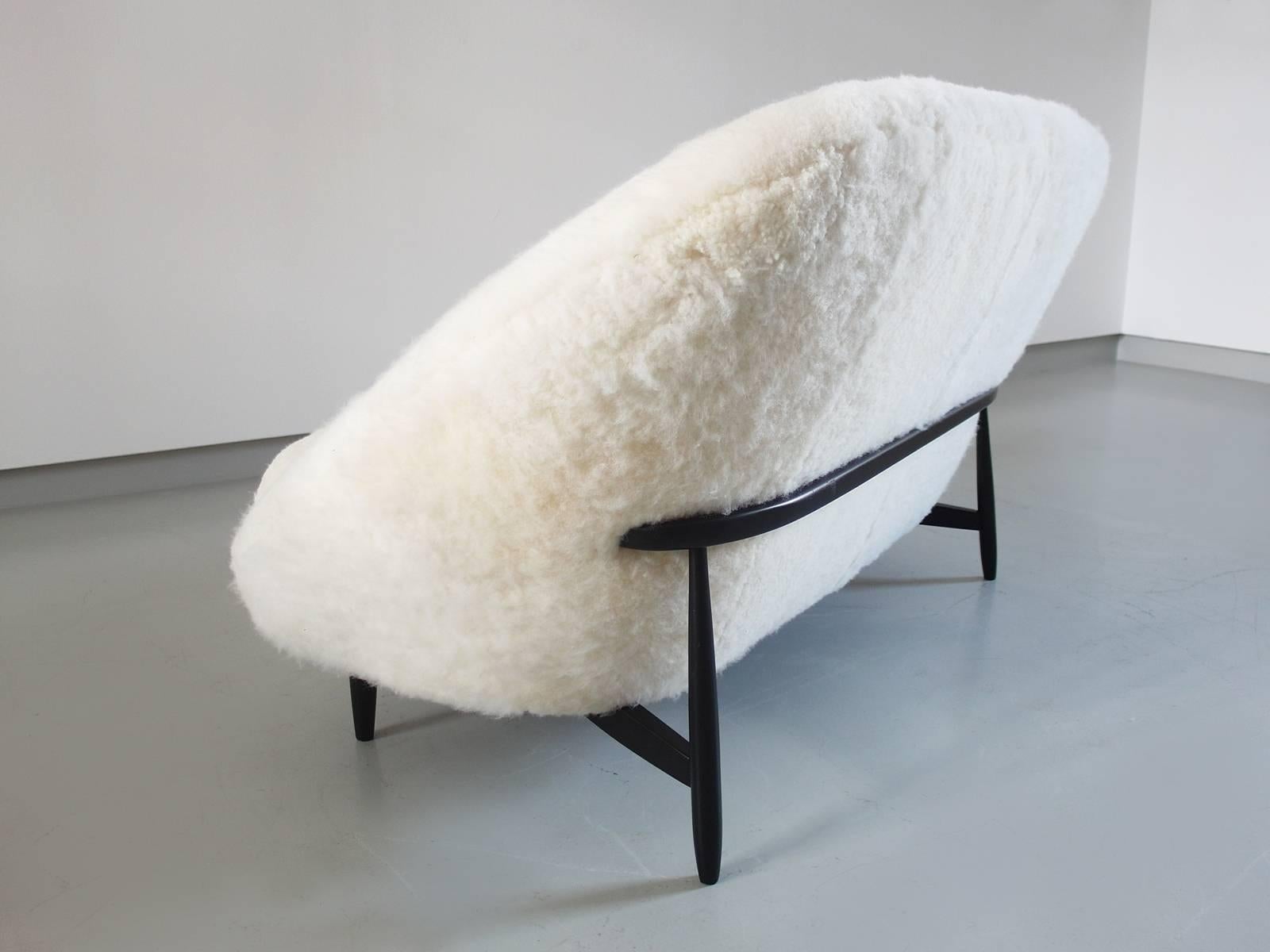 Beech Sofa Model 115 Executed in Sheepskin Designed by Theo Ruth for Artifort, Holland