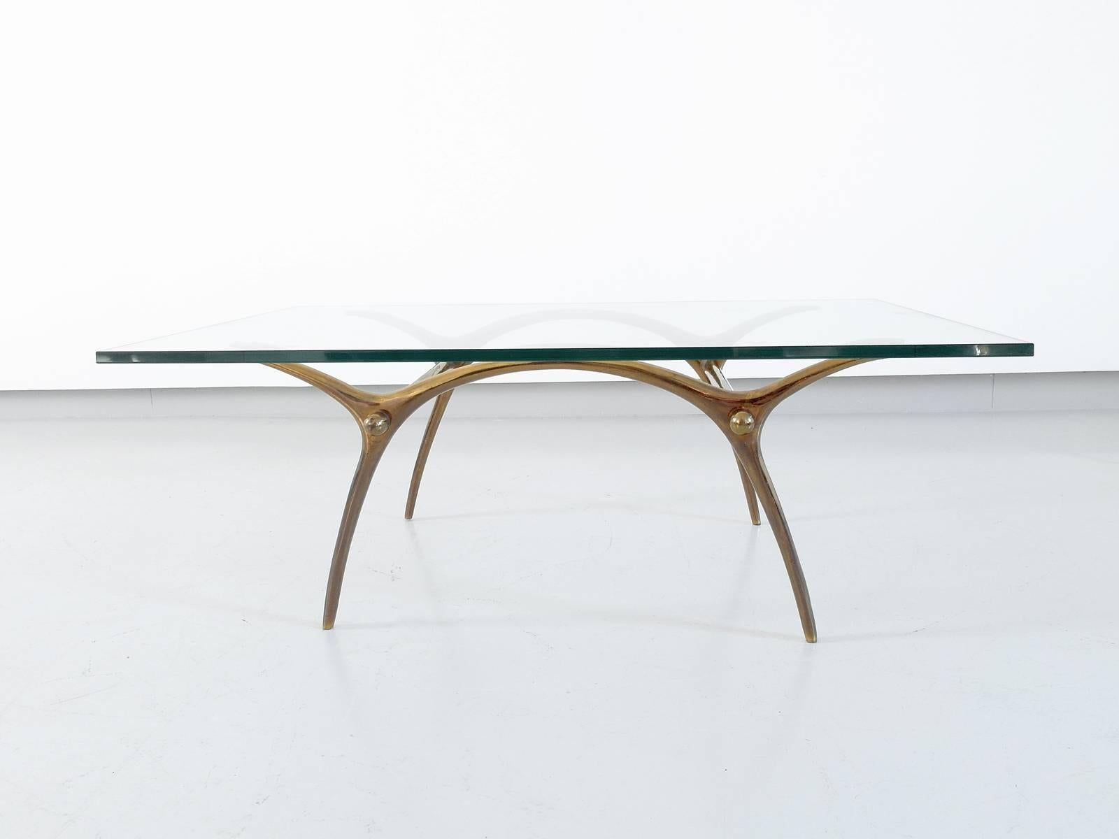 Kouloufi Coffee Table in Glass an Polished Brass, Brussels, 1958 For Sale 2