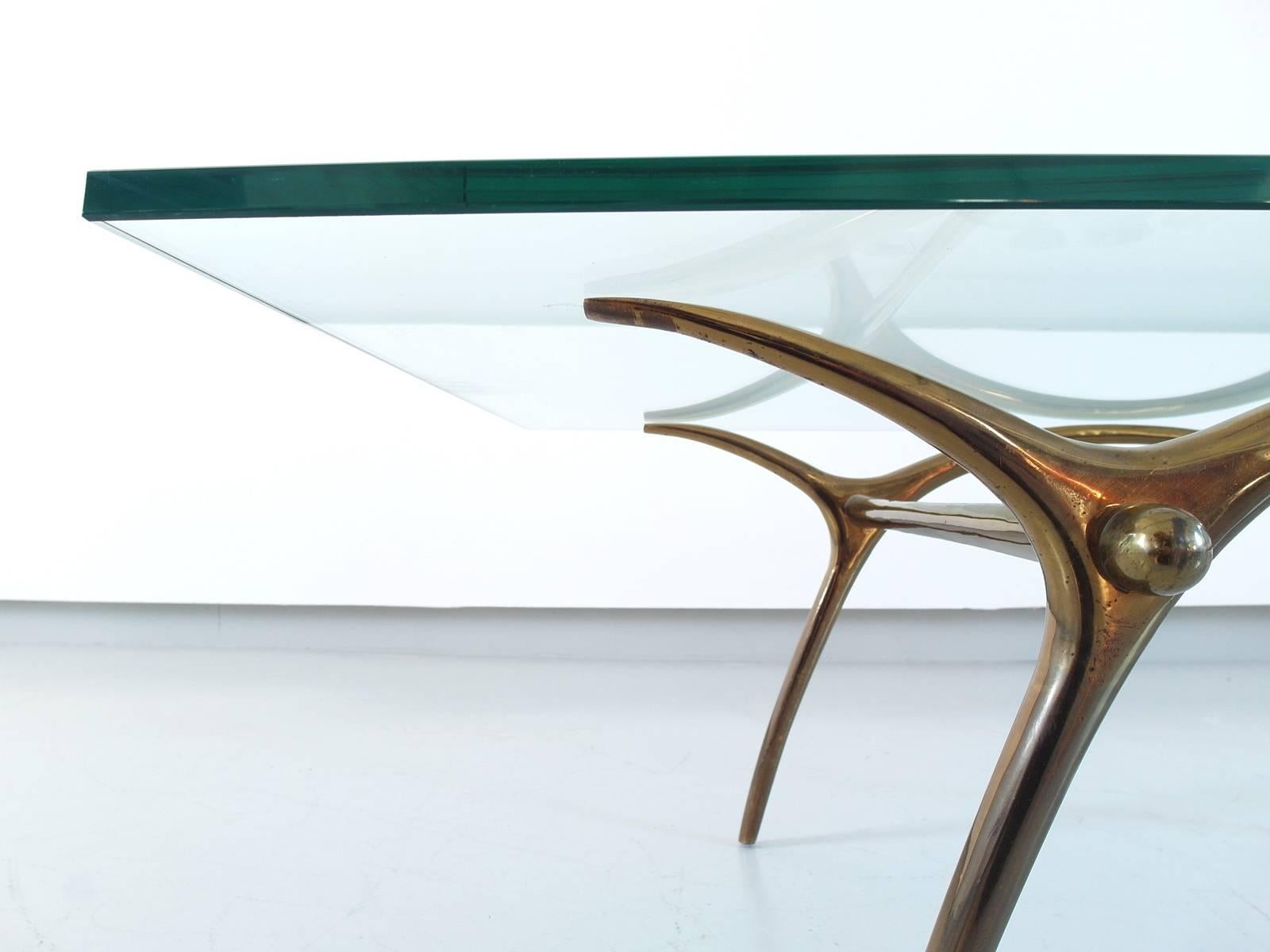 Belgian Kouloufi Coffee Table in Glass an Polished Brass, Brussels, 1958 For Sale