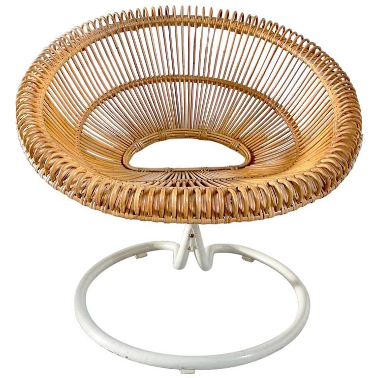 Rare Rattan Swivel Chair by Janine Abraham and Dirk Jan Rol, France ca 1960