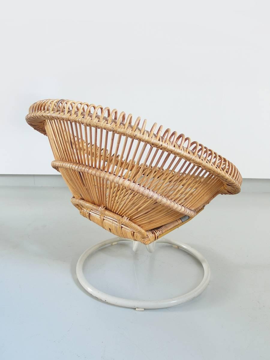 Mid-Century Modern Rare Rattan Swivel Chair by Janine Abraham and Dirk Jan Rol, France ca 1960
