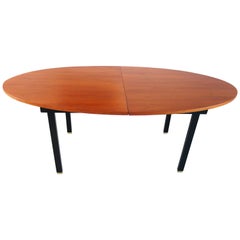 Extendable Oval Dining Table with Teak Top and Brass Feet, Belgium, 1960s