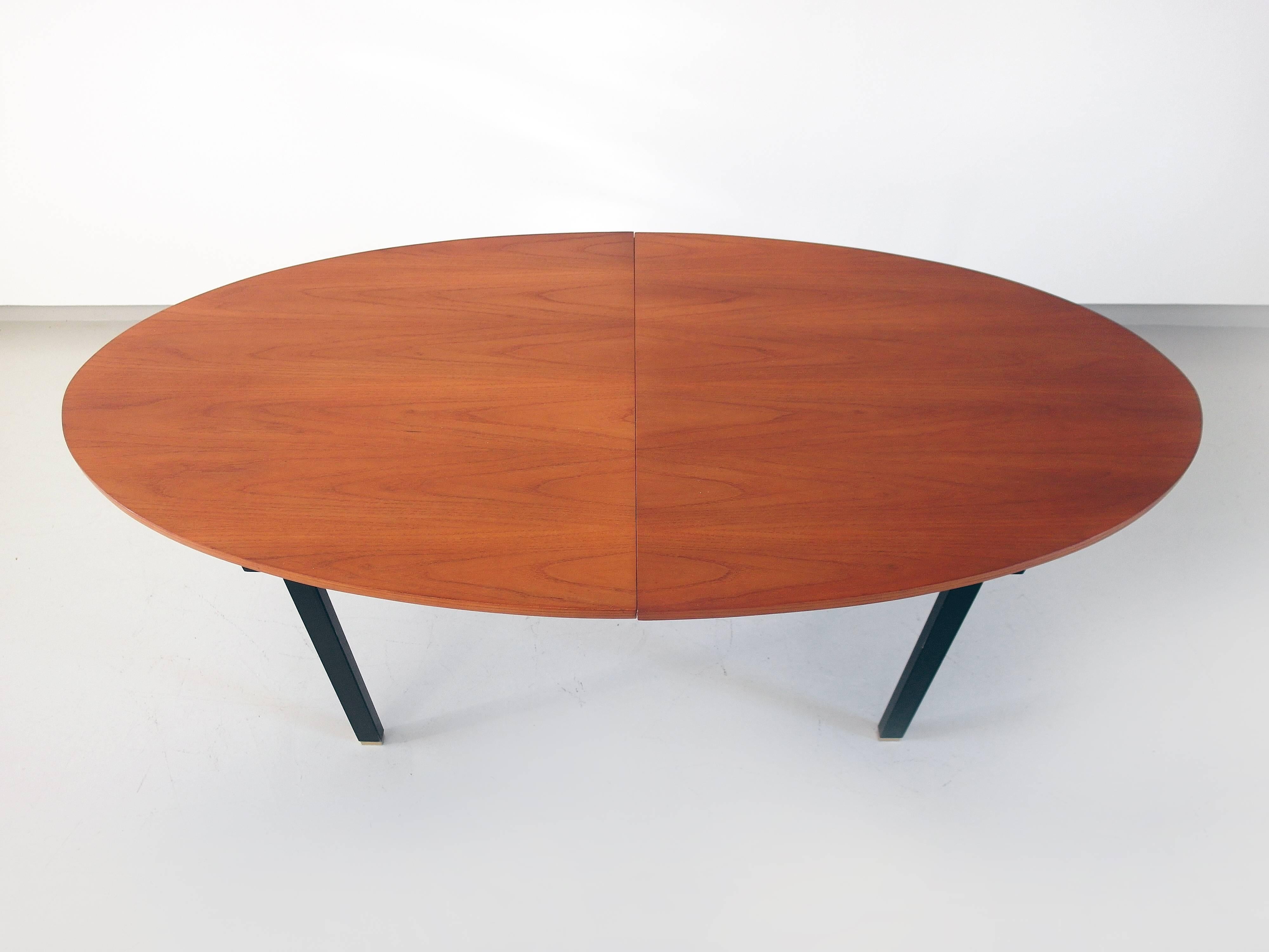 Belgian Extendable Oval Dining Table with Teak Top and Brass Feet, Belgium, 1960s