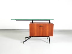 Italian Modernist Dry Bar with Thick Floating Glass Top and Brass Details