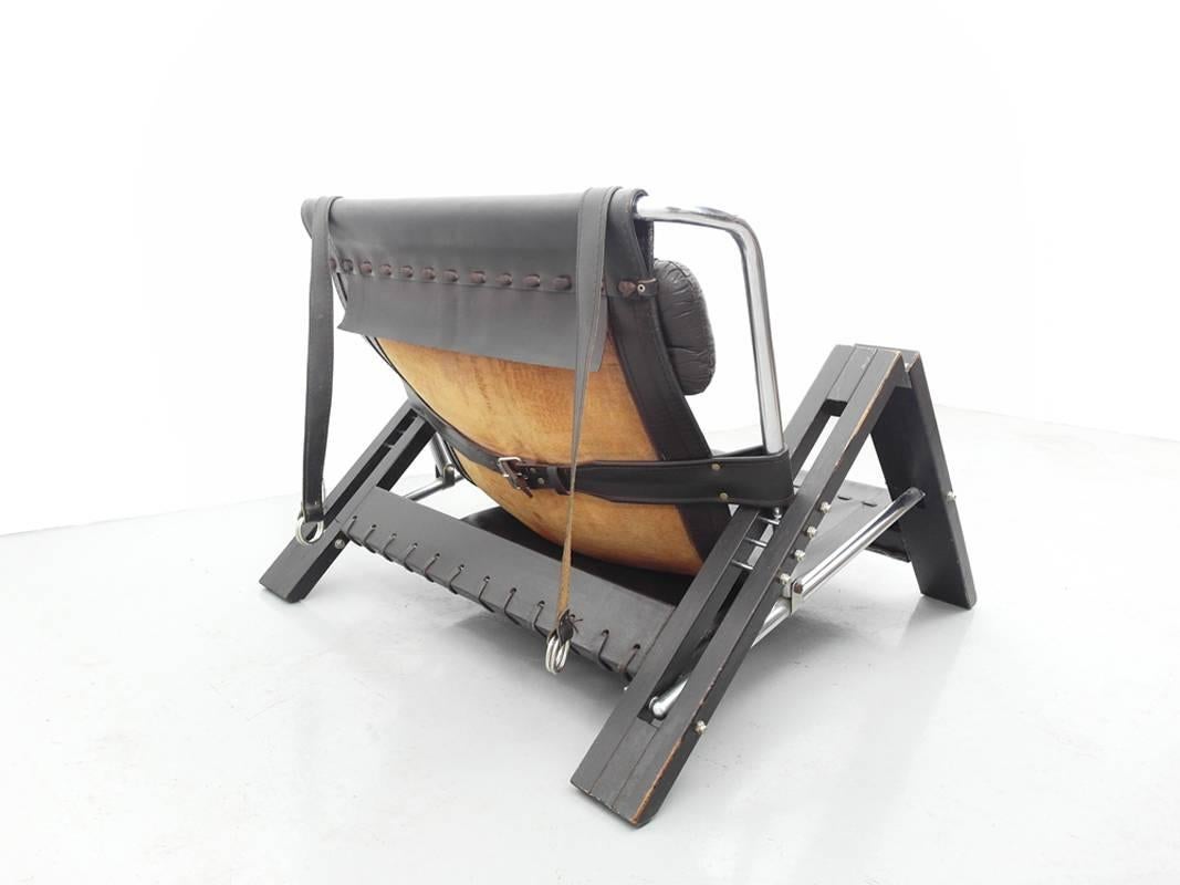 Exceptional and architectural lounge chair designed by Sonja Wasseur, the Netherlands, circa 1970. 
She produced her inventive work at her own atelier in Amsterdam for only a short period of time. Her occasional Brutalist lounge chairs are all hand