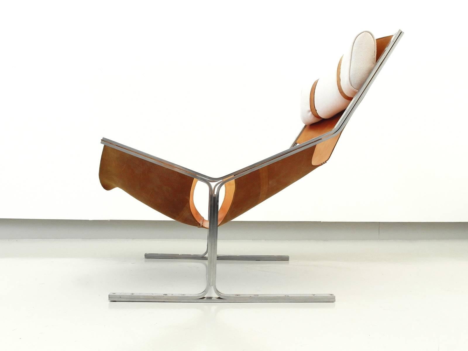 Leather and Brushed Steel Lounge Chair by Polak, Netherlands, circa 1958 1